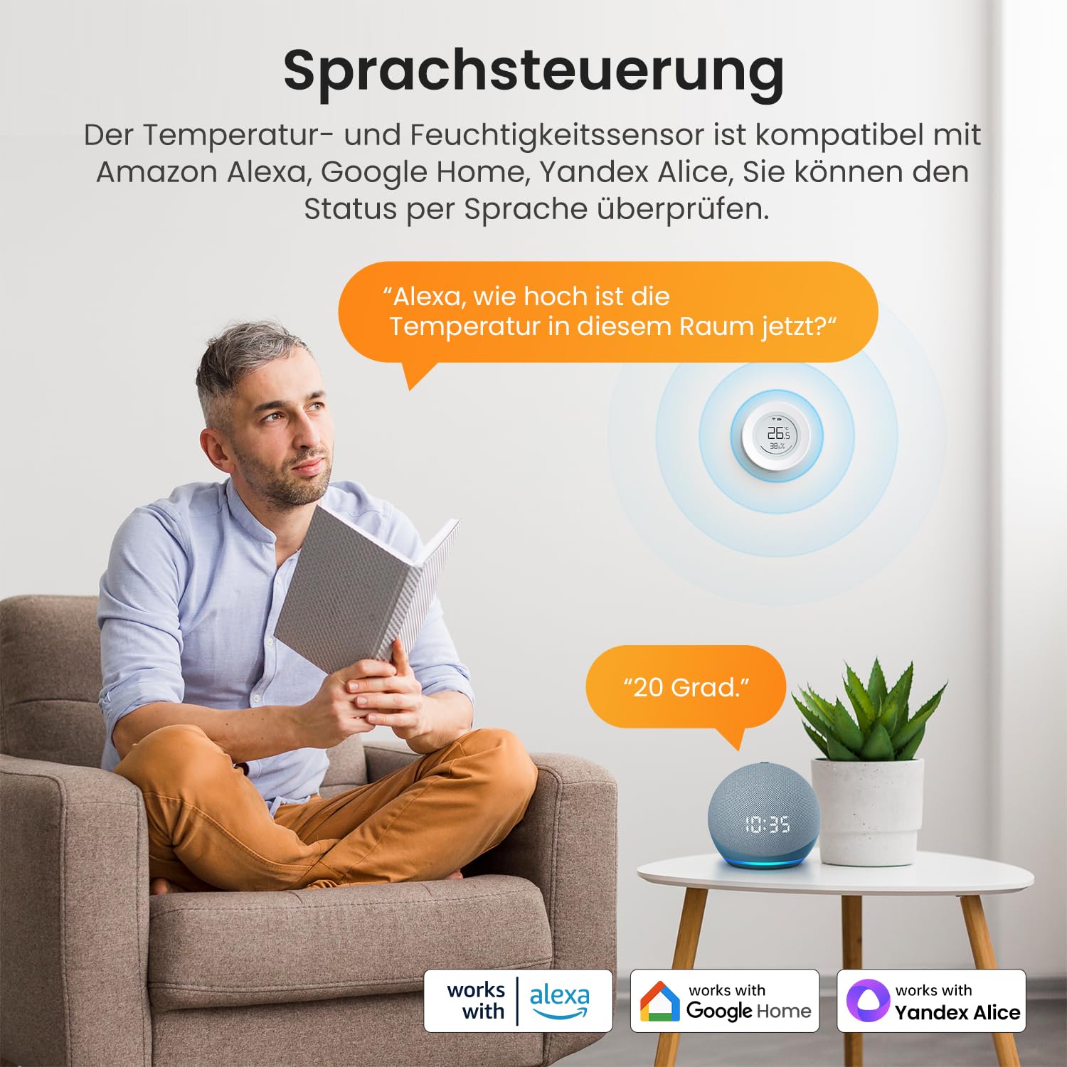 AVATTO Zigbee Smart Sensor de temperatura y humedad para interiores, pantalla de tinta electrónica, termómetro digital, higrómetro compatible con Alexa Google Home MQTT Home Assistant | Requiere
