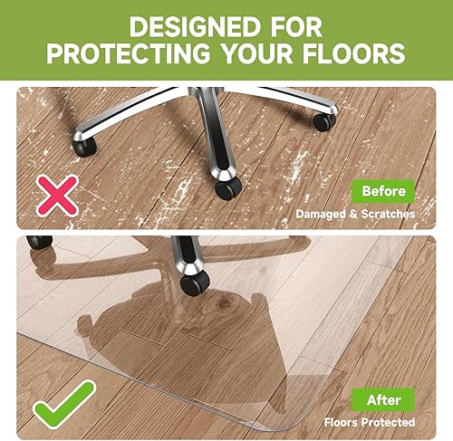 Miniatura 4 de SOONAN Tapete para silla de oficina para suelo de madera dura, 63 x 51 x 0.08 pulgadas, tapete transparente de oficina de 0.08 pulgadas de grosor,