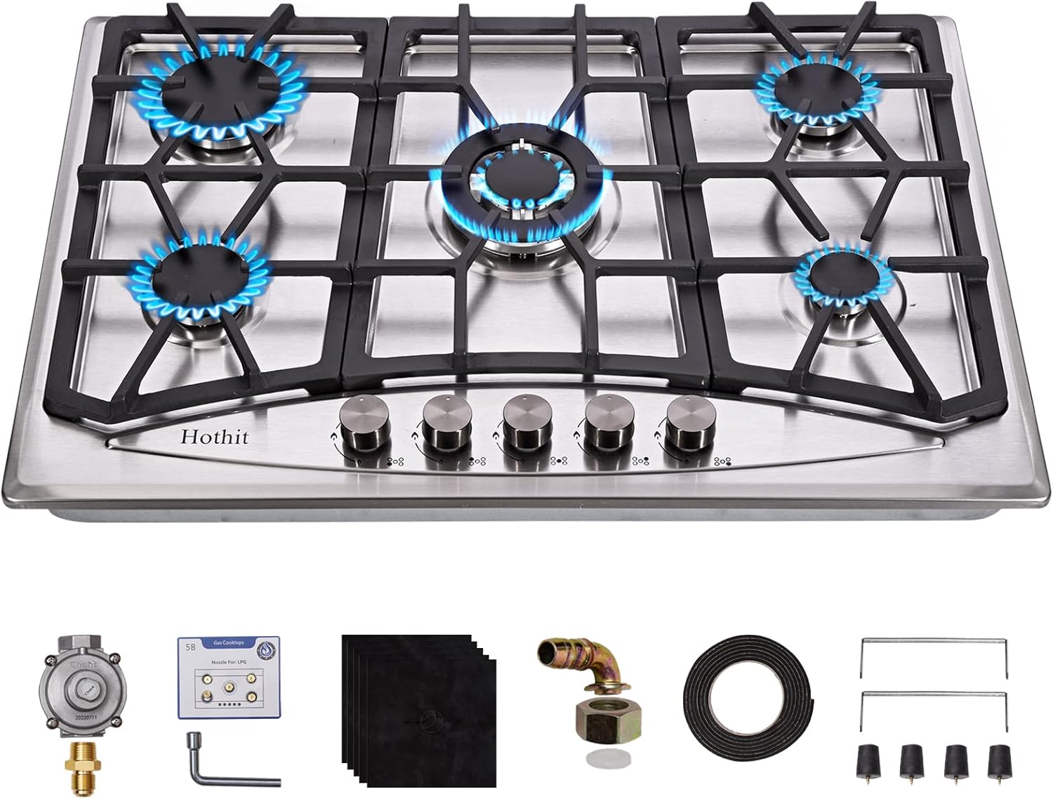Hothit Propane Gas Cooktop 30" Inch, 5 Burner Builtin