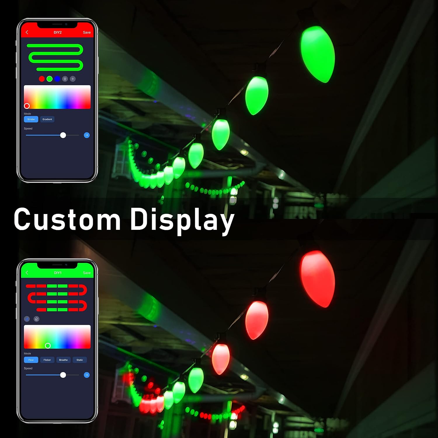 Christmas Lights C9 Custom LED String Lights, 33FT App Controlled Bluetooth Customizable Lighting Preset Mode Multicolor RGB, Timer Waterproof Extendable Wedding Outdoor Christmas Tree Decorations