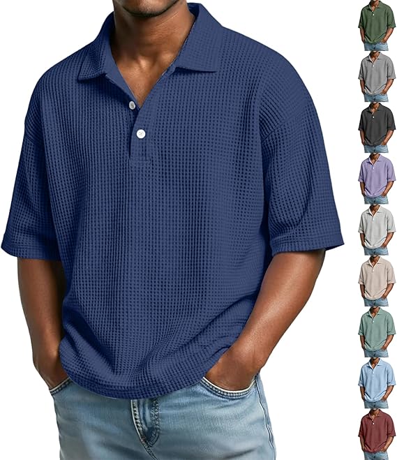 Comfortable Plus Size Waffle Polo Shirt by [Brand Name]