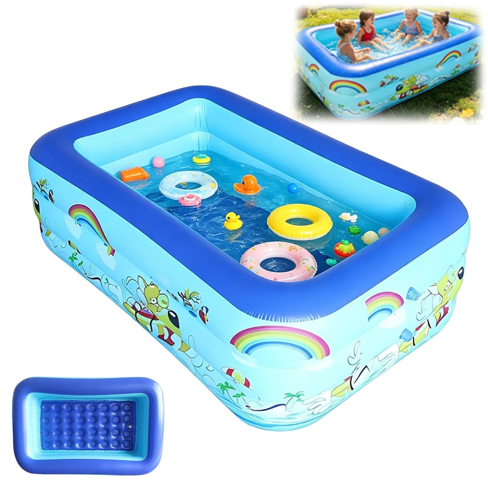 Inflatable Swimming Pool, Rectangular Children's Wading Pool Built-In Drain Plug, Leak-Proof Inflatable Swimming Pools Bathtub, Detachable Indoor And Outdoor Summer Water Party Pools For Apartment