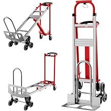 3 in 1 Convertible Aluminum Hand Truck Dolly Cart, 800Lbs Capacity, Stair Climbing Utility Trolley Platform Cart for Transport and Moving in Home, Office, Warehouse, Supermarket, Red+Silver