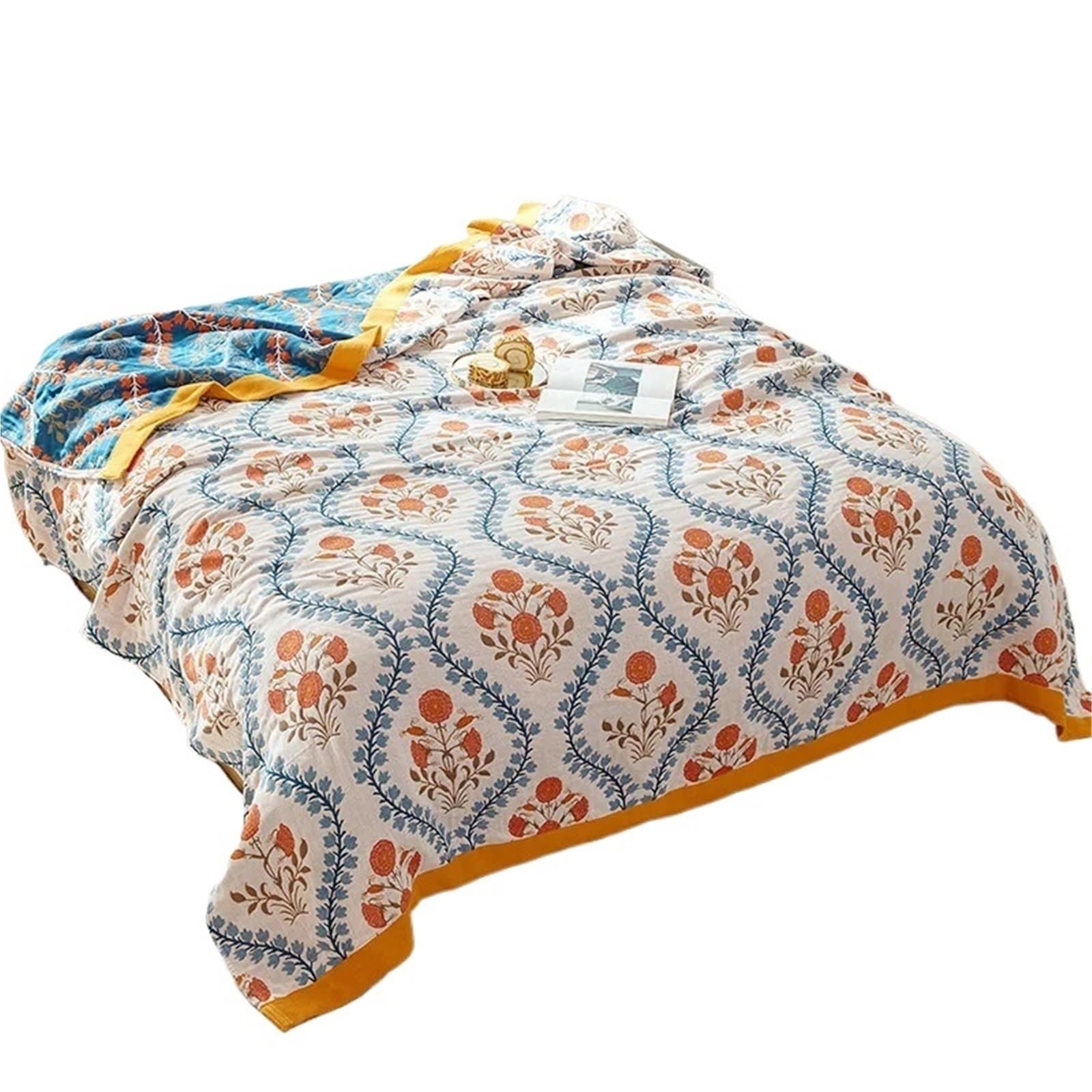 WJIAYAO Muslin Throw Blanket Summer Cotton Blankets Pastoral Style King Size Muslin Gauze Towelling Coverlet Double Bed Bedspreads On The Beds Sheet