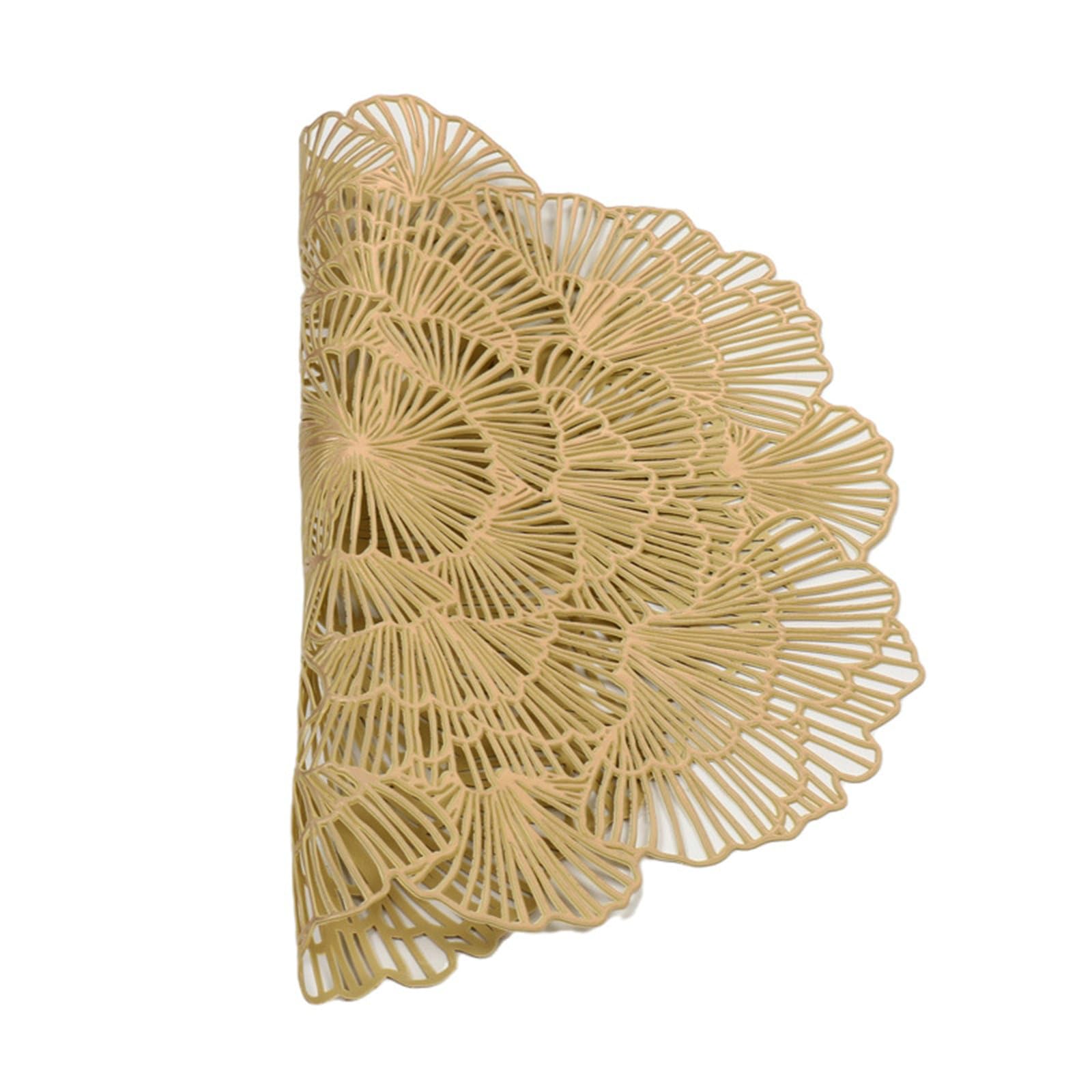 Juego de 10 manteles individuales de mesa, lavable, PVC, redondo, redondo, hueco, de estilo europeo, antideslizante, resistente al desgaste al calor, oro, 38 cm