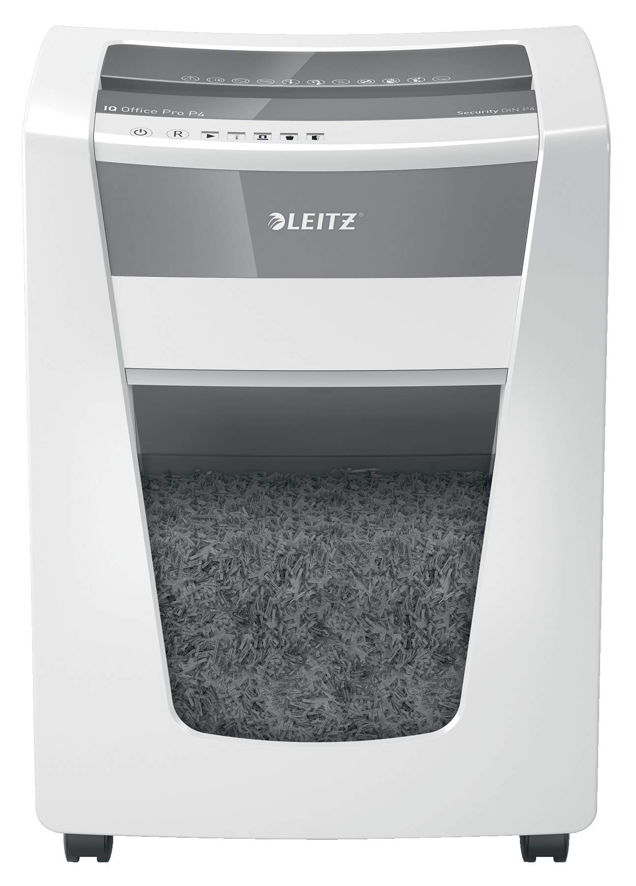 Leitz IQ Office Pro Aktenvernichter CH, Partikelschnitt, Sicherheitsstufe P4, 20 Blatt Kapazität, 30L Abfallbehälter, mit Schweizer Netzstecker, Weiß, 80062000