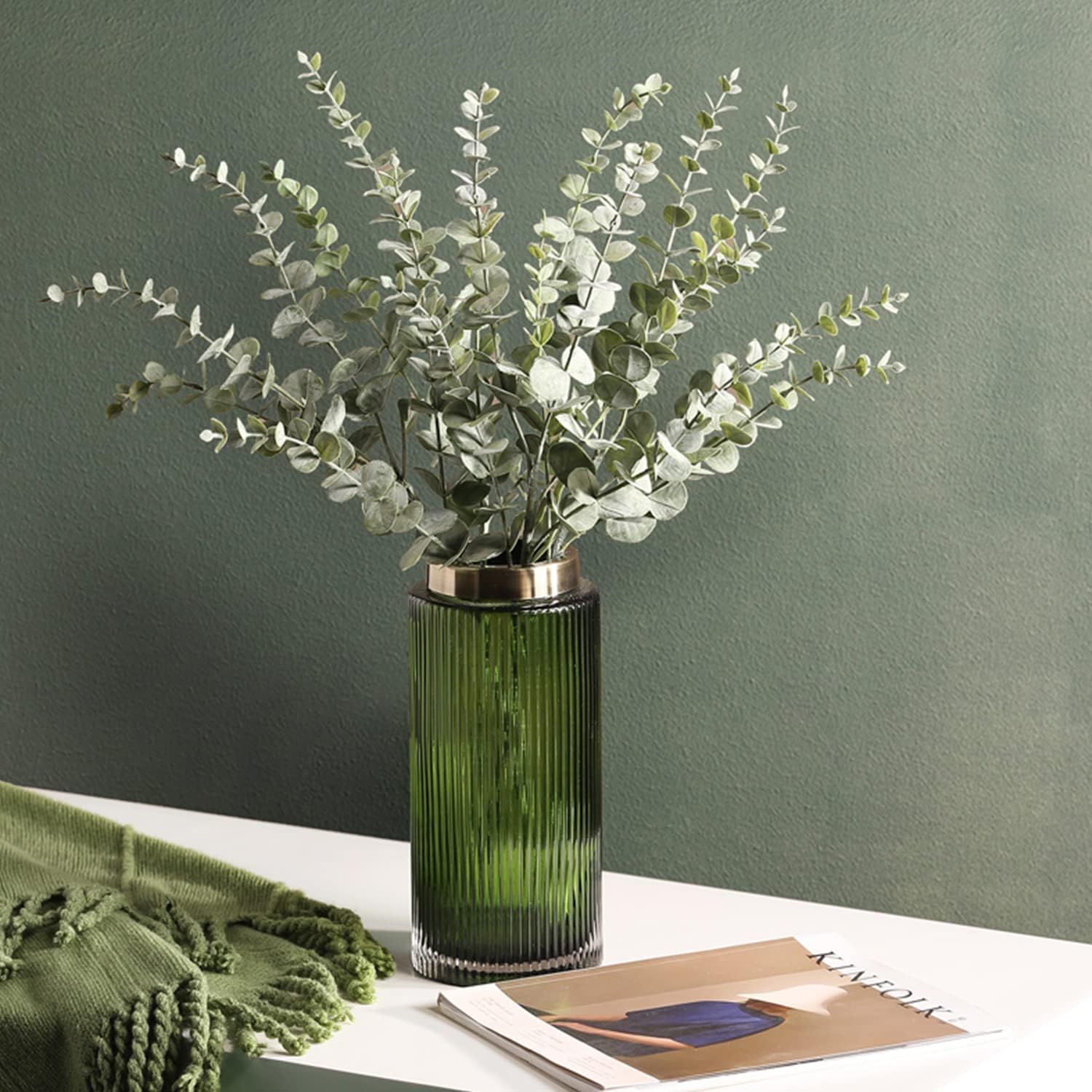 40pcs Artificial Eucalyptus Leaves Stems with Frost, Tall Faux Eucalyptus Leaves Stems,16" Tall Fake Eucalyptus Branches for Wedding Bouquet Table Fireplace Home Decor - Image 5