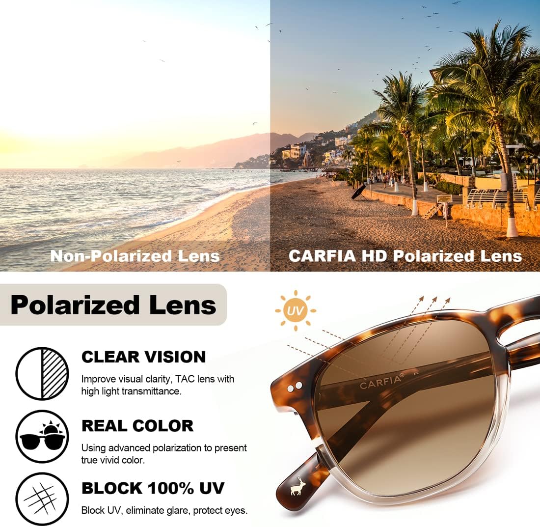 CARFIA Retro Polarized Sunglasses for Women Small and Medium Face UV Protection, Handcrafted Acetate Frame Sunnies CA5285 - Image 8