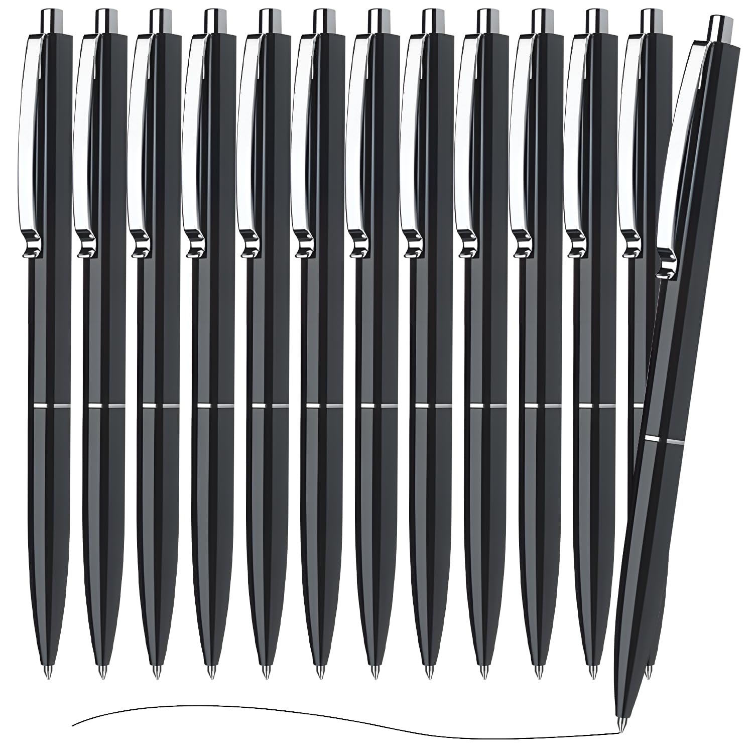 MOTIBACK 12pcs Black Ballpoint Pen,1.0mm Point Ball Biro Pen with Comfort Grip - Office, School and Business Supplies,Ink Roller Ball Pens with Plug-In Cover Smooth Writing