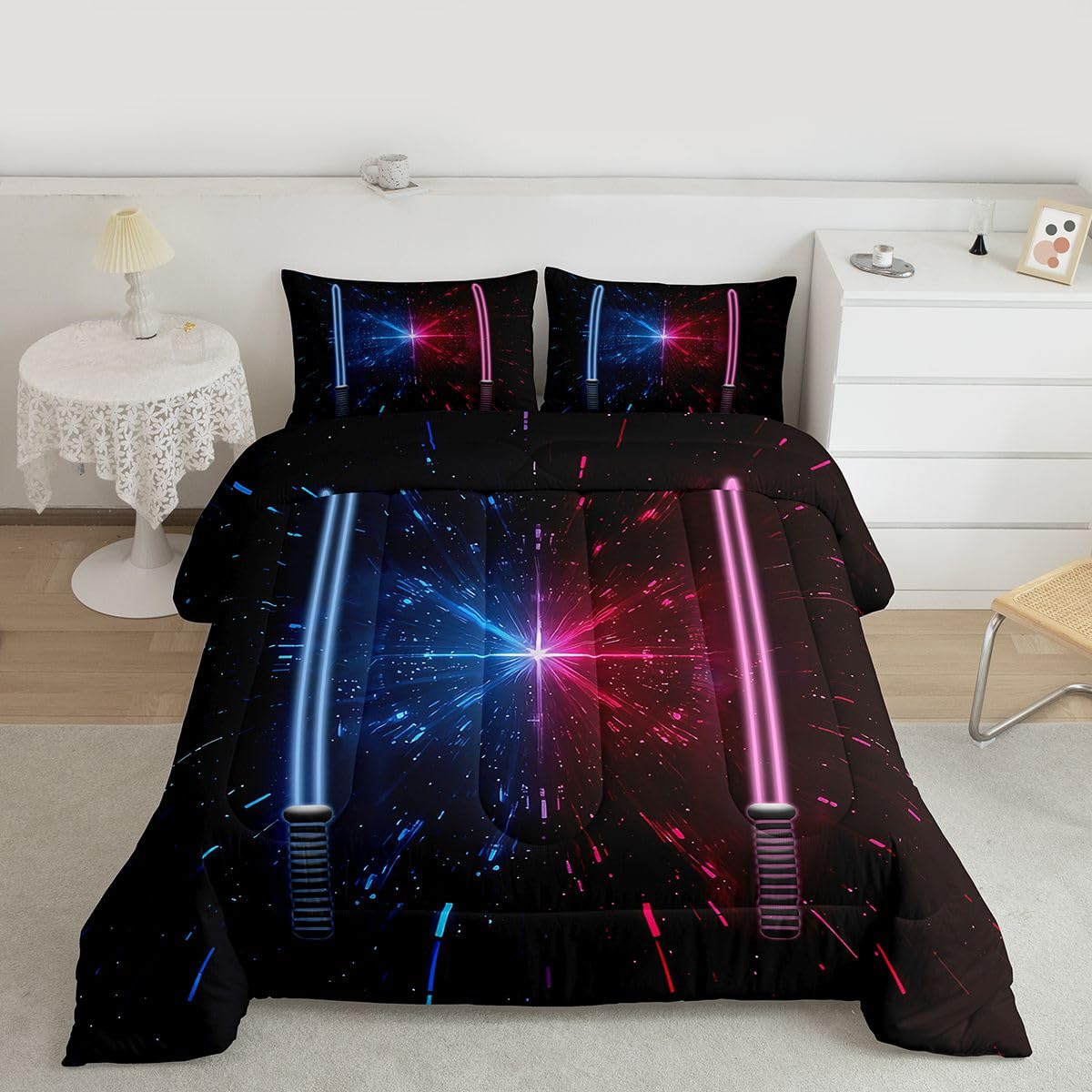 Literie motif sabre laser pour chambre d'enfant couette duvet futuriste déco