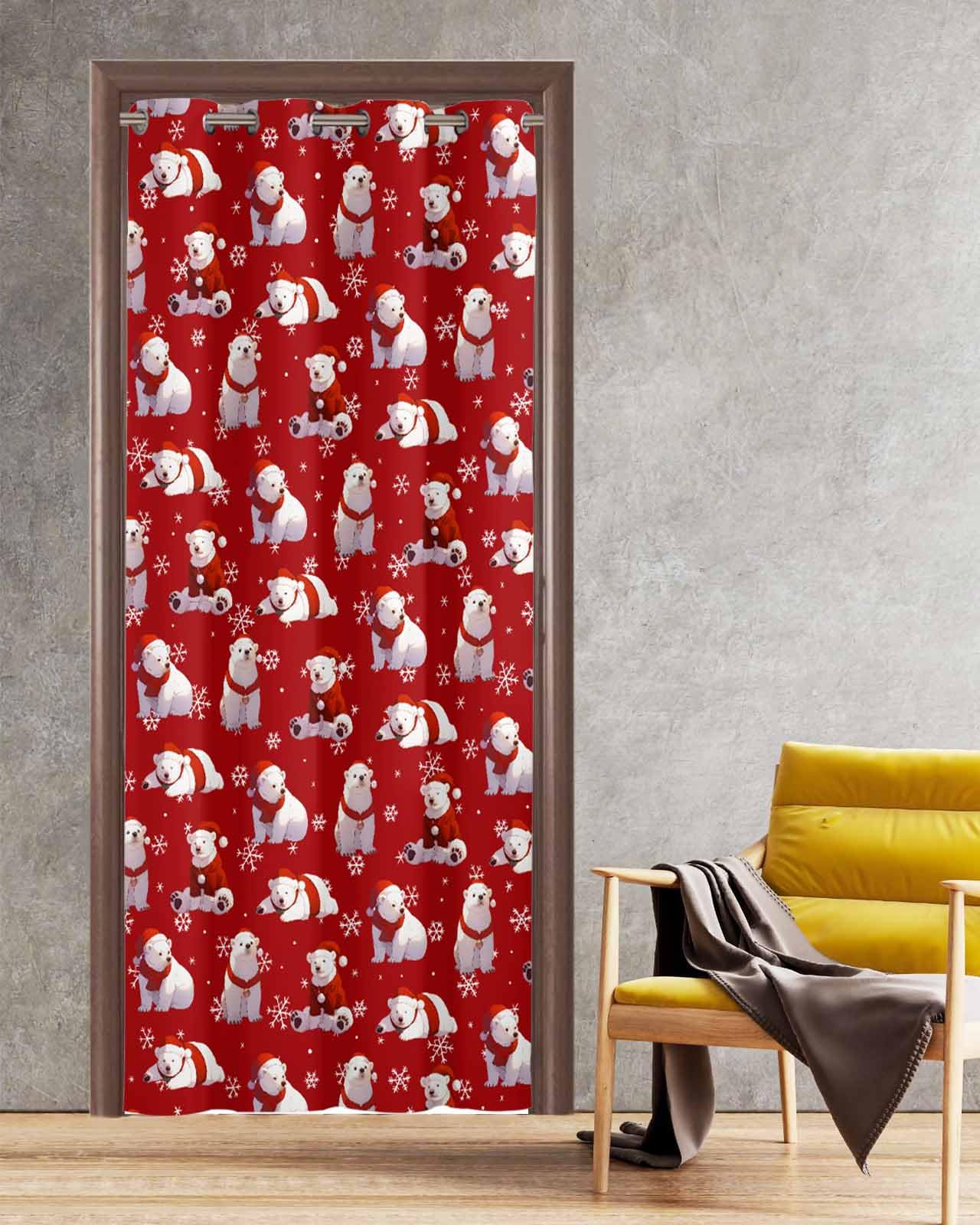 BOSIJOY Yoga Mat Towel,Merry Christmas Seamless Polar Bear Non Slip Sweat Absorbent Hot Yoga Towels with Corner Pockets,Winter Snowflake on Red Soft Microfiber Towel for Pilates Bikram 74