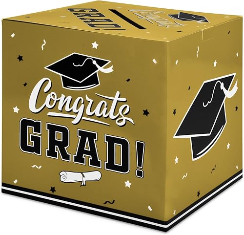 Gatherfun Graduation Party Decorations Box and Card Box for Gift, Favors, Decor, and Party Supplies - Gold