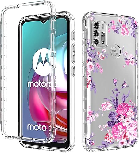 Miniatura 6 de sidande Funda para Moto G30Moto G10, XT2129-1 XT2127-1 con protector de pantalla de vidrio templado, cuerpo completo, transparente, floral, funda