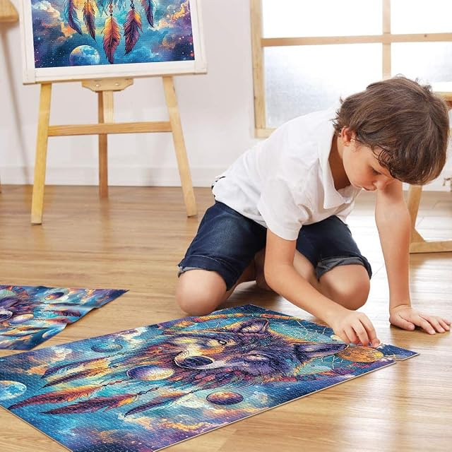 Foto 4 de 6 de Rompecabezas de 1000 Piezas para Adolescentes Lobo de Arte Pintado Reducción del estrés Interesante Mejorar…