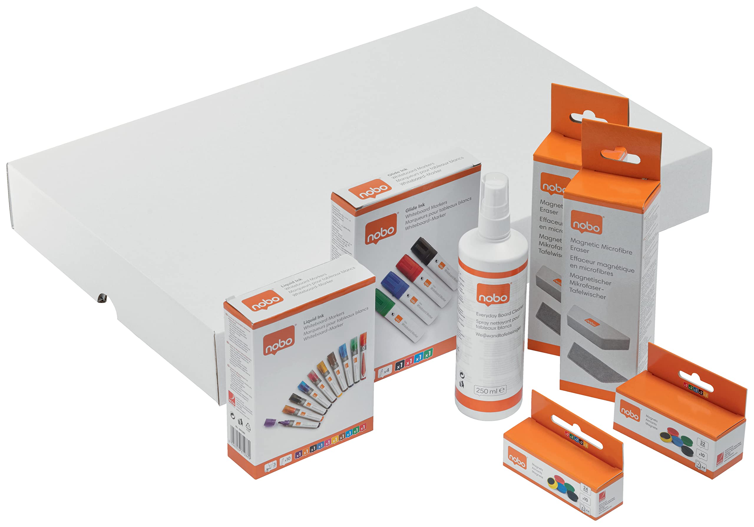Nobo Move & Meet Collaboration System Kit di Accessori per Lavagna Bianca, Include Penne Colorate per Lavagna, Gomme per Cancellare, Magneti e Spray per la Pulizia della Lavagna