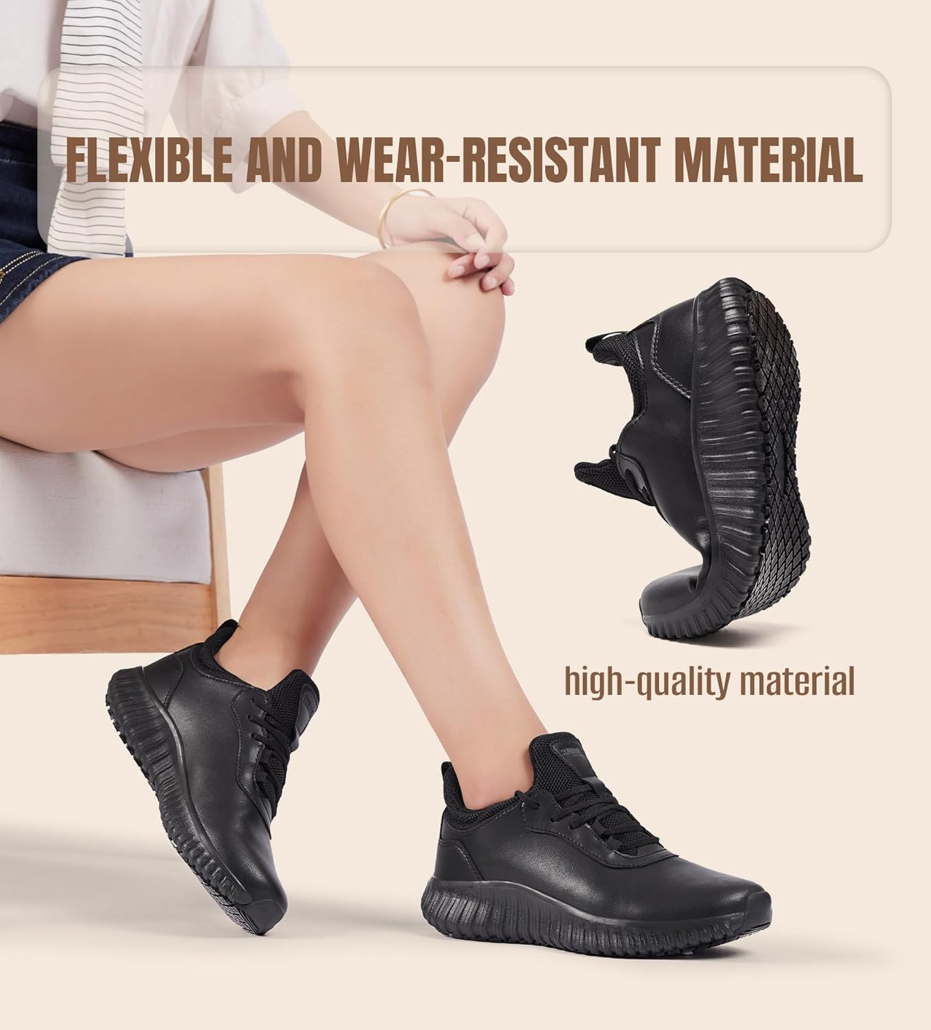 SHULOOK Non Slip Work Shoes for Women Food Service Water Resistant Sneakers Waterproof Kitchen Chef Restaurant Lace Up Walking Lightweight Comfortable Nursing Working Footwear 39 EU Black image 5 of 6 B0FKBJ2Q1R