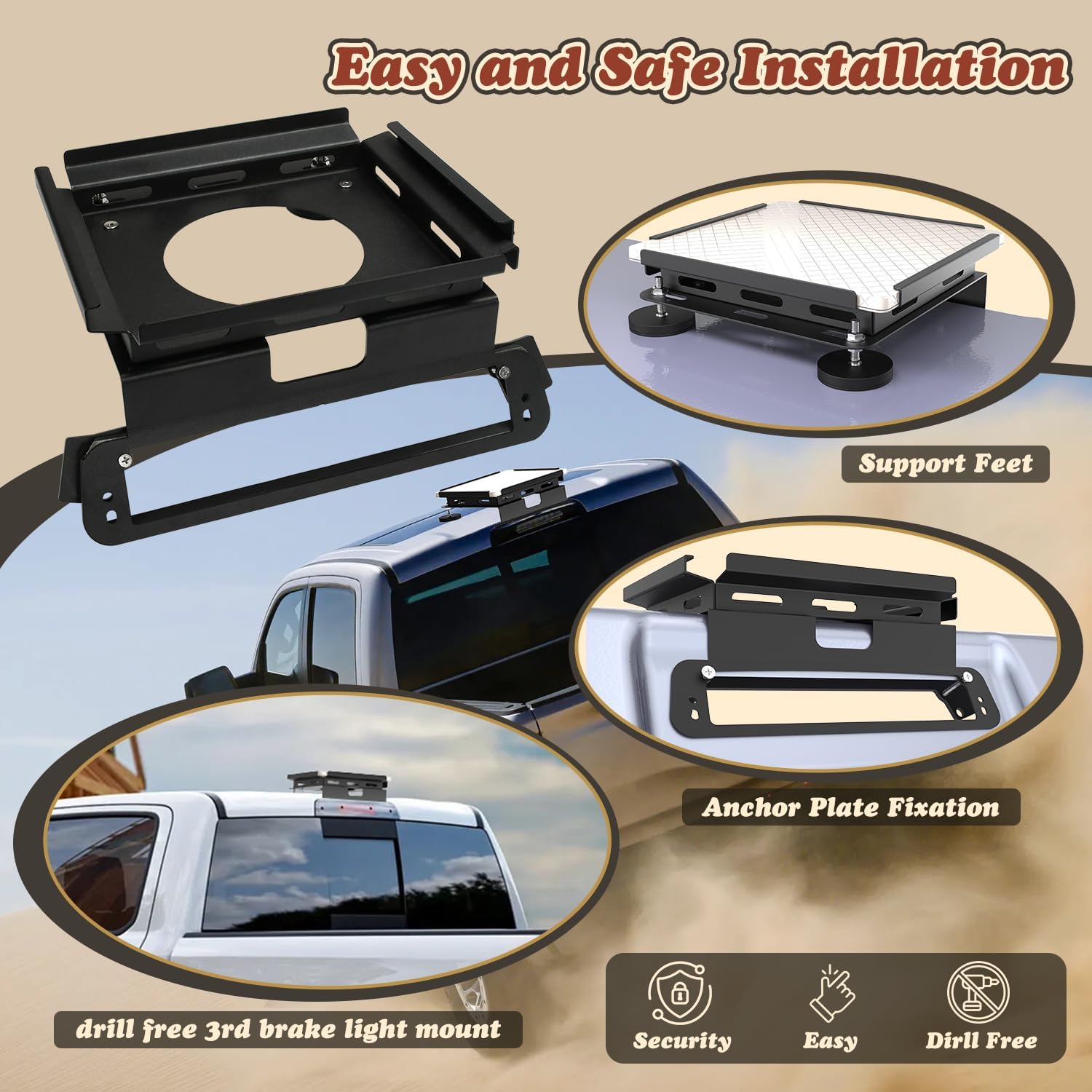  Truck Roof Mount for Starlink Mini for RAM 1500 Classic (2019+) | for RAM 2500-5500 (2019+), Drill Free Third Brake Light Mount for Starlink Mini for Dodge RAM for Aluminum Body (US Patent) thumbnail