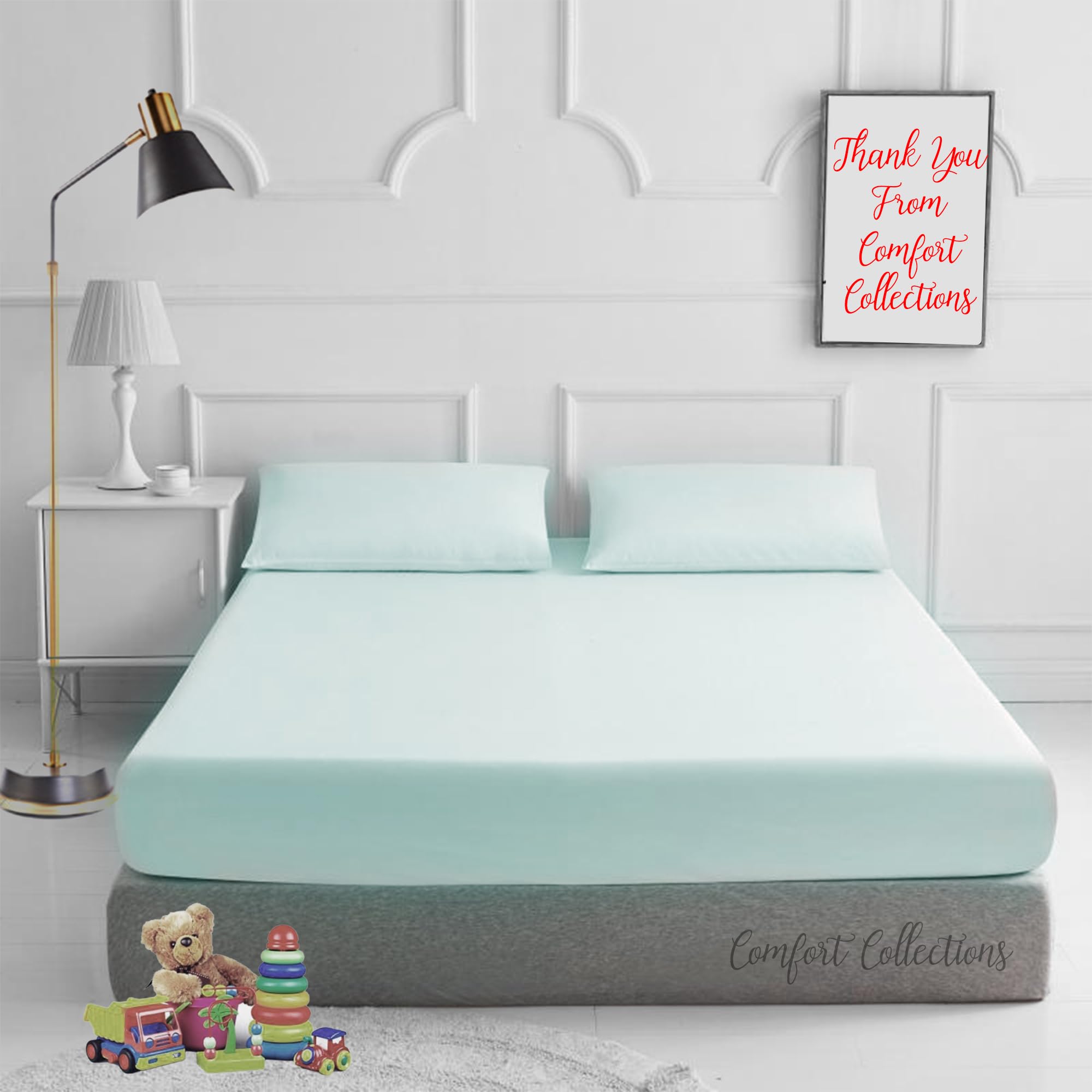 Comfort Collections Plain Dyed Easy Care Poly Cotton Flat and Fitted Sheet Set with Pillow Case Bedding Set (Duck Egg, Superking)