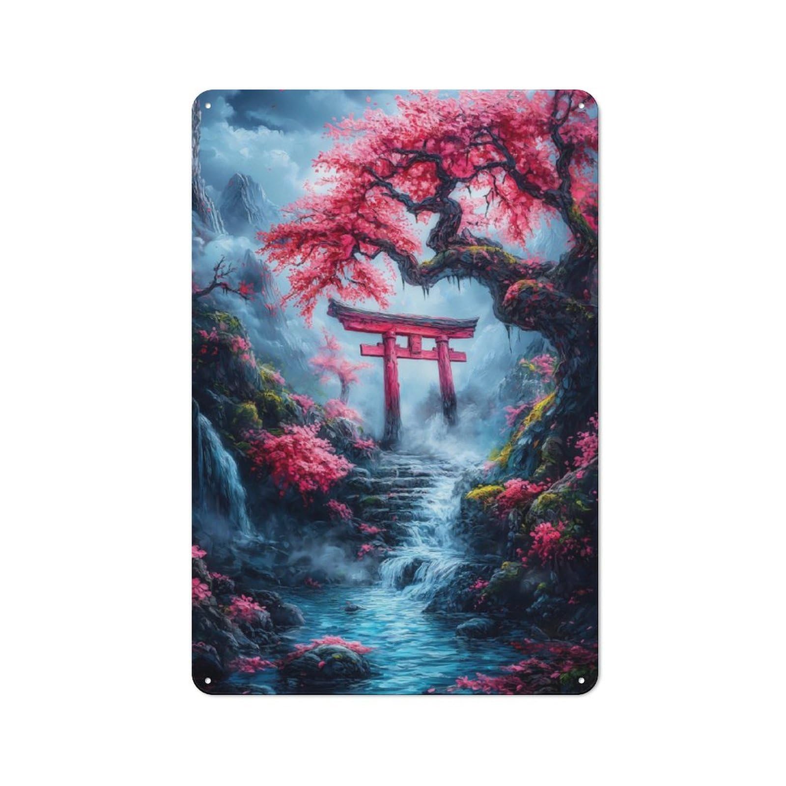 Junmoney Japanese Garden With Torii Gate Metal Plaque 30X20cm With For Workshop Wall, Retro Decor, A New Home Gift For Collectors Of Metal Signs