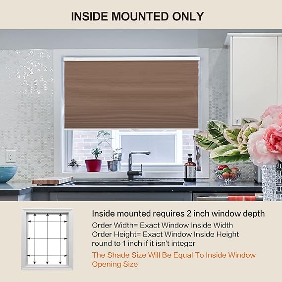 No Drill Honeycomb Blinds for Window, Blackout Cordless Cellular Shades, No Tools, Easy to Install, Cellular Blinds for Home, Office, Coffee