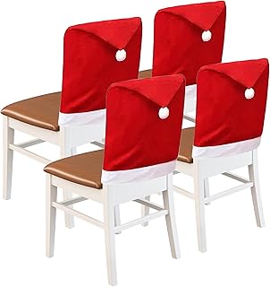 Christmas Chair Covers Hat Chair Back Covers for Xmas Holiday Chair Covers Set of 4, Stretch Parsons Chair Slipcovers Removable Washable kitchen for Home Hotel Banquet Holiday Decoration(4Pcs)