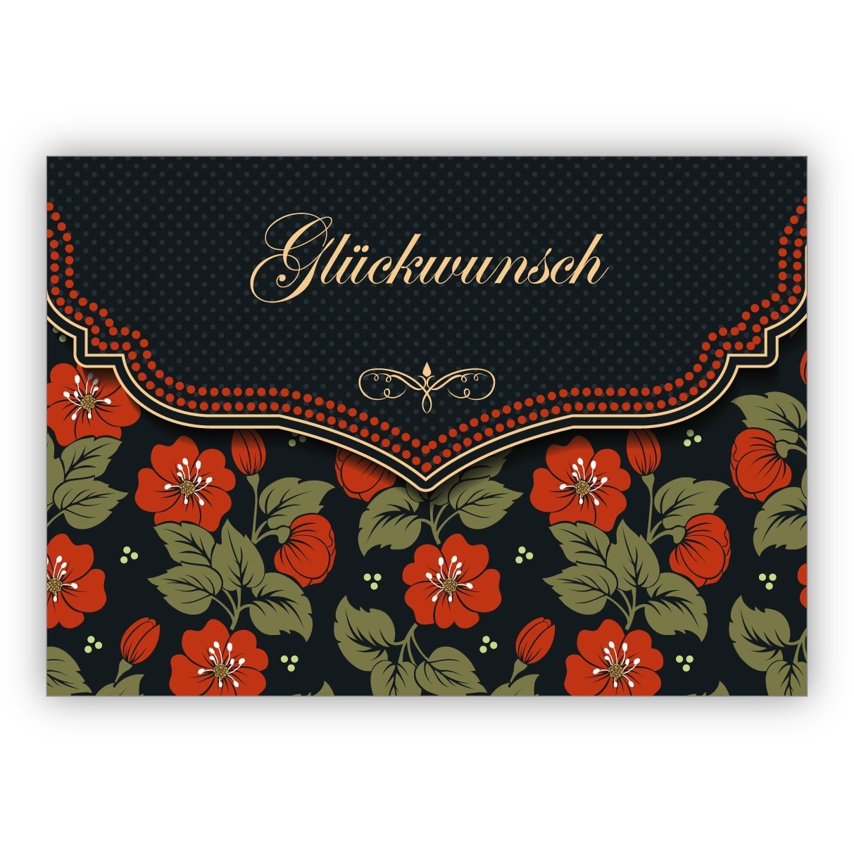 16x Schicke Glückwunschkarte mit schönem Blumen Muster in orange schwarz zur Hochzeit, Taufe, Geburt, Examen etc: Glückwunsch • edle Klappkarte mit Umschlag für Sie gefertigt