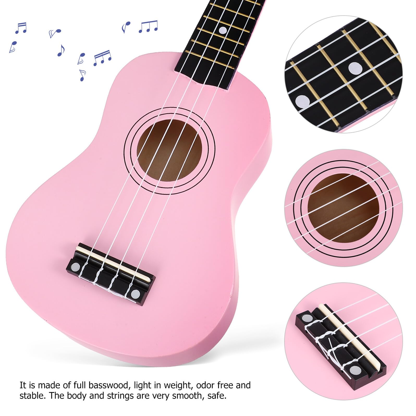 Ukelele Soprano Cuerdas de Repuesto con Bolsa de Almacenamiento de 21 Pulgadas Diseño Ligero de Madera de Basswood Fácil de Tocar para Niños y Adultos