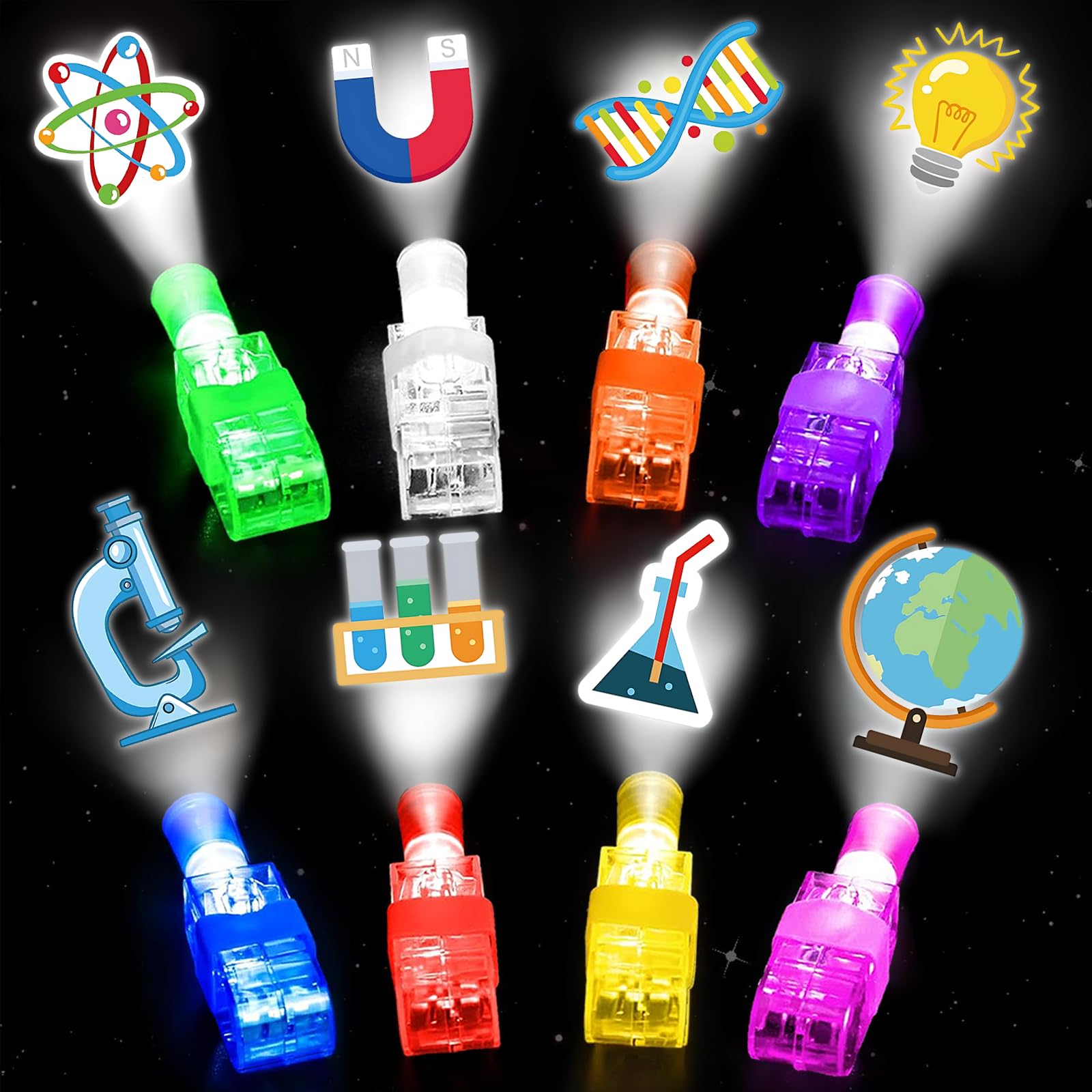 Yizeda Science Theme LED Finger Lights Science Themed Party Favors for Kids Boys Girls Birthday Goodie Bags Stuffers Kids Mad Scientist Party Decorations Back to School Supplies Classroom Prizes