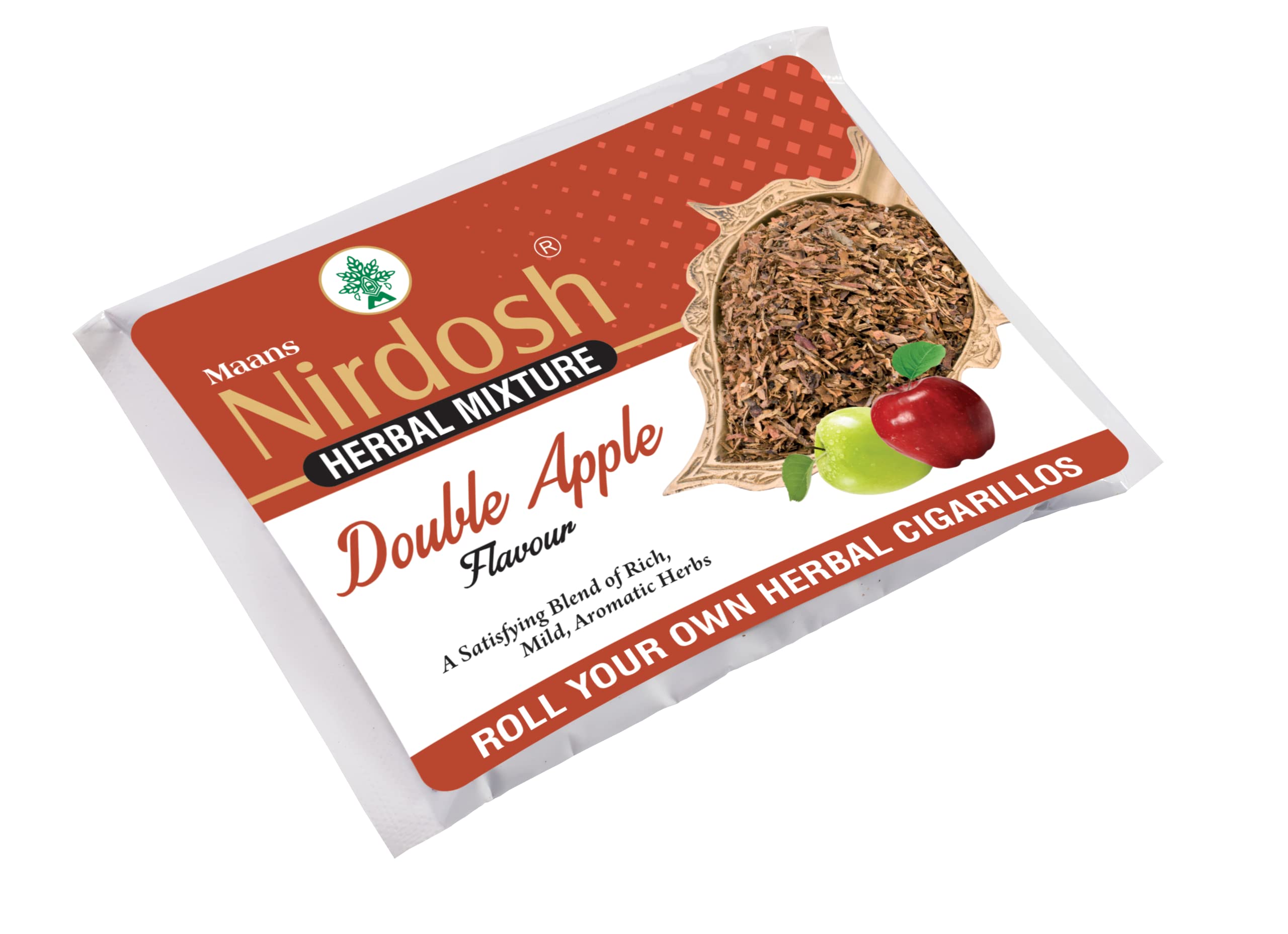 Double Apple Flavour Herbal Raw Mixture 35g (Pack of 1),100% Tobacco Free & Nicotine Free for Quit Smoking, Made with Herbs & Spices, Your Own Herbal Cigarillos, Treat your Cough & Cold