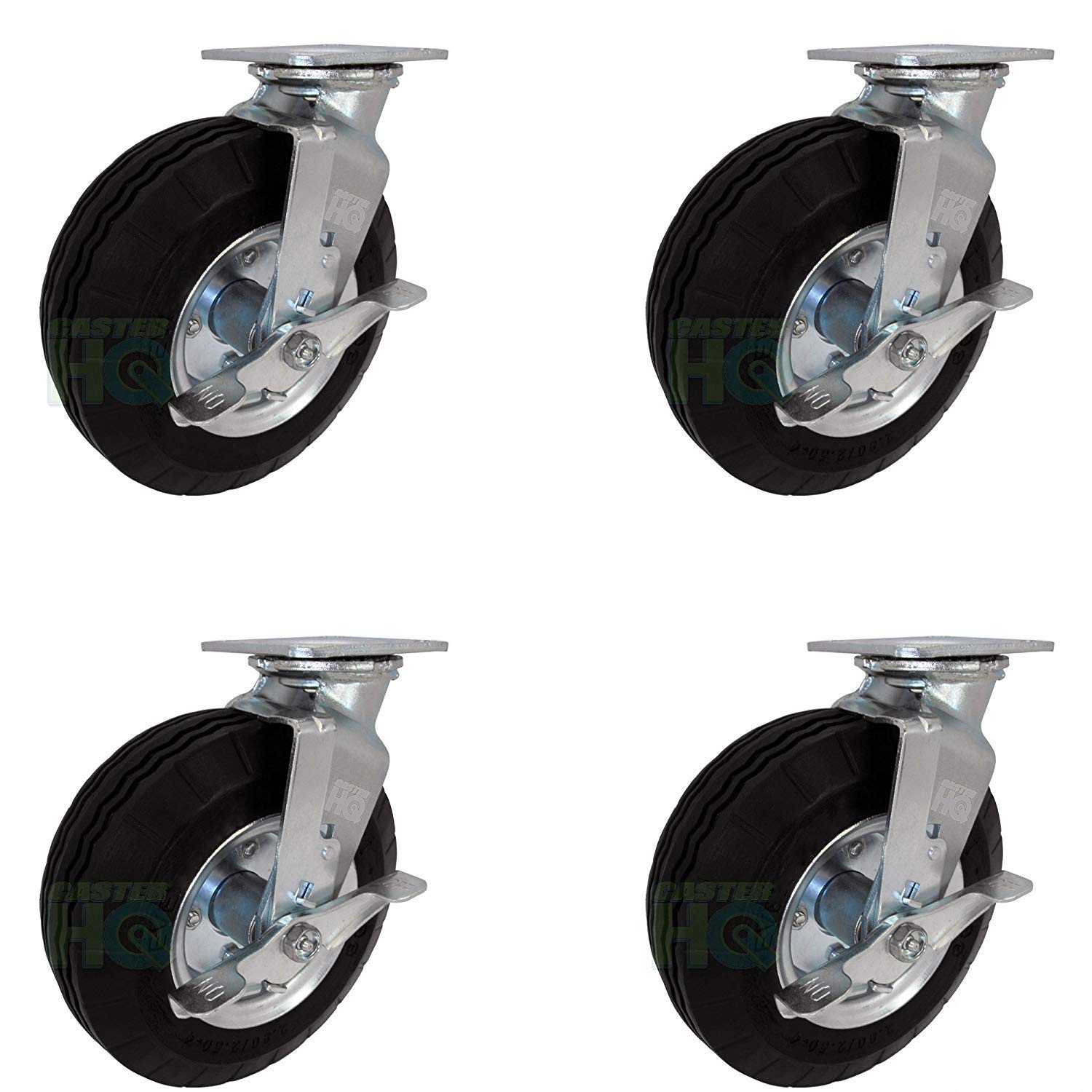 8" x 23/4" Swivel Plate Caster with Brakes Flat Free No Flat Pneumatic Wheel, 1,000 lb