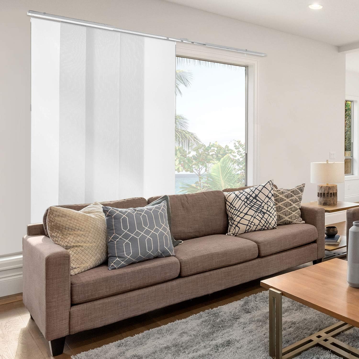 CHICOLOGY Sliding Door Blinds, Room Divider , Vertical Blinds ,Blinds for Sliding Glass Doors , Temporary Wall , Closet Curtain , Room Door, Brunch White (Light Filtering) W:46-86 x H:Up-to 96 inches