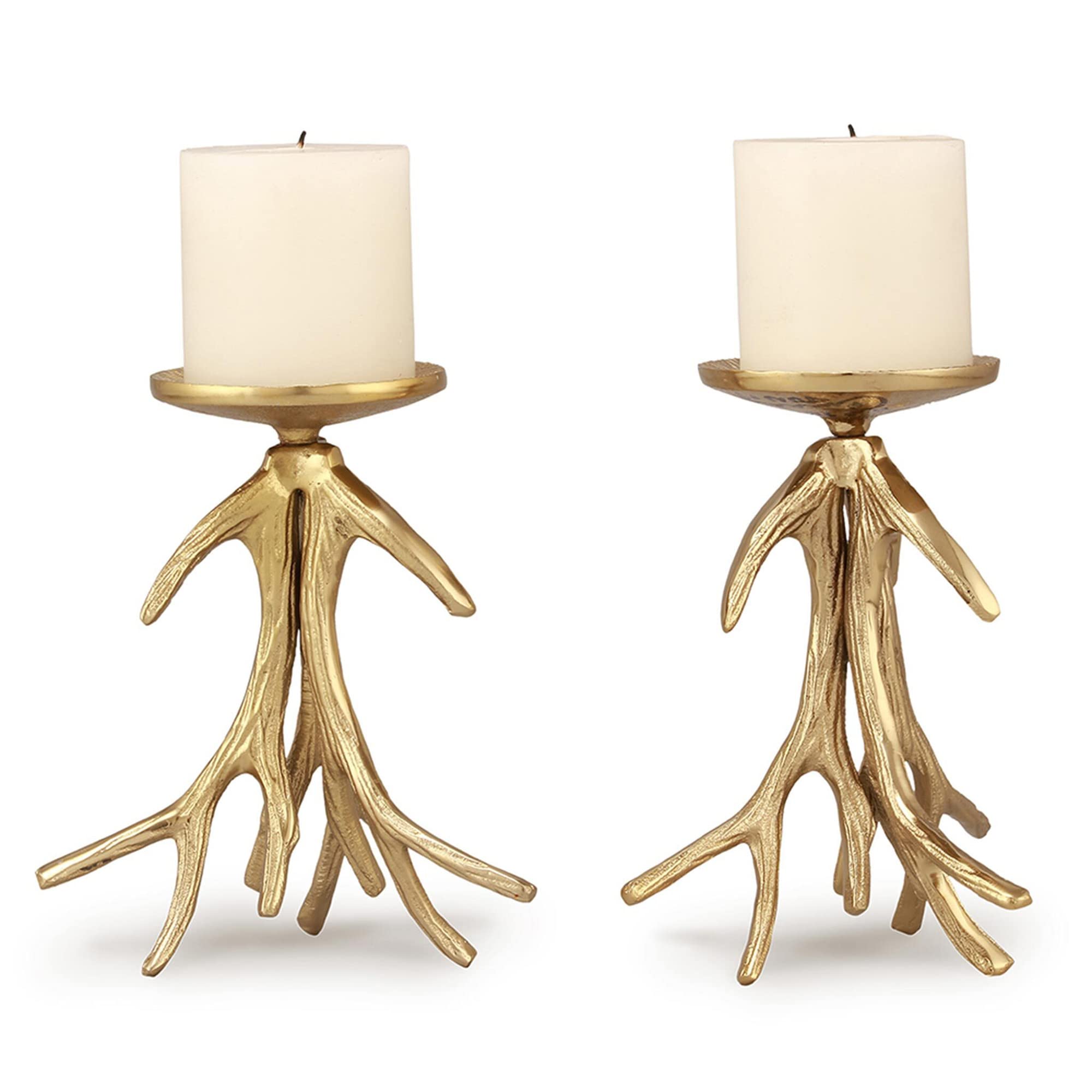 SPI Home 21050 Rustic Golden Antler 8 x 6.5 Aluminum Pillar Candle Holder Set of 2