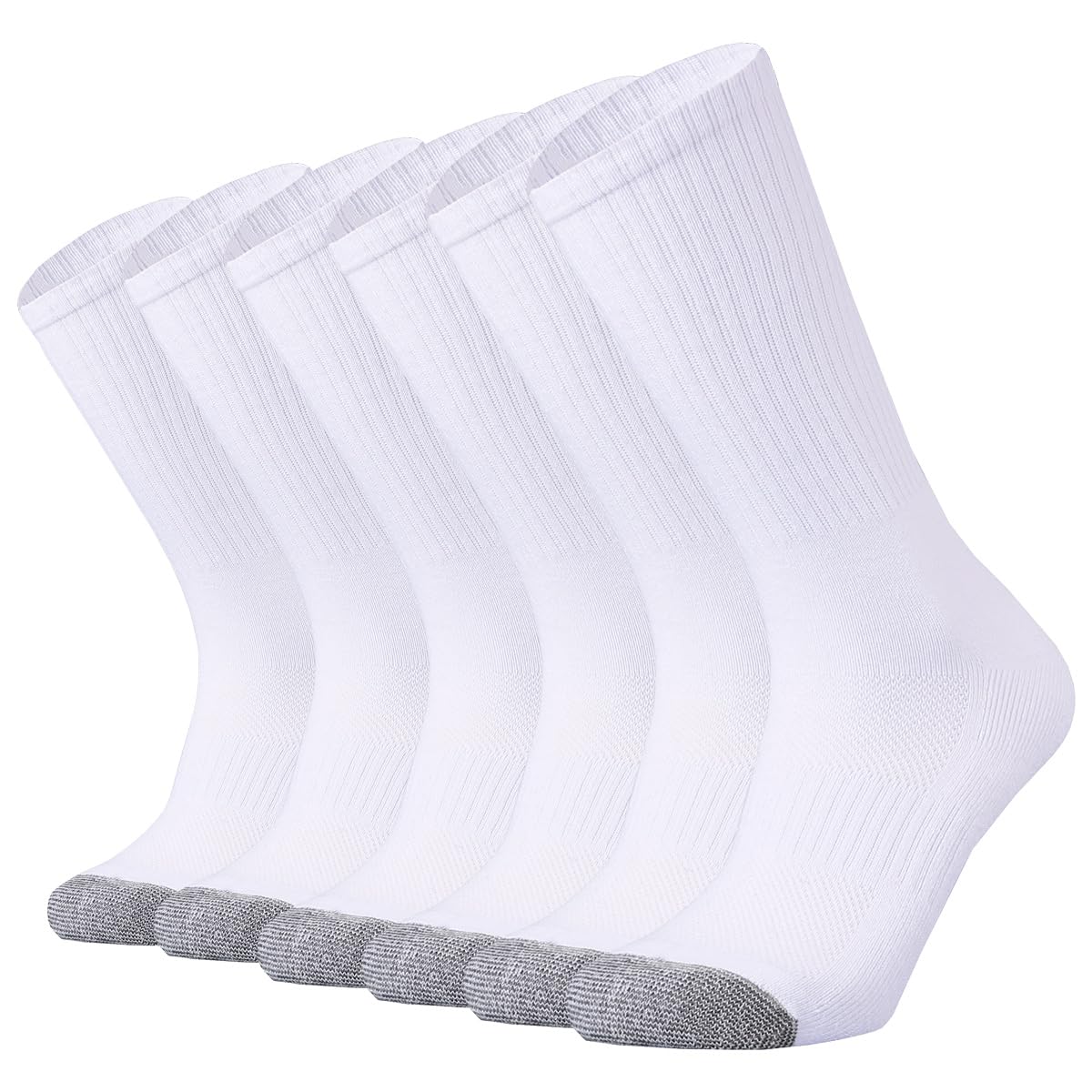 SOX TOWN Unisex Cushioned Crew Training Athletic Socks Men & Women with Combed Cotton Moisture Wicking Breathable Performance, White1, 10-13