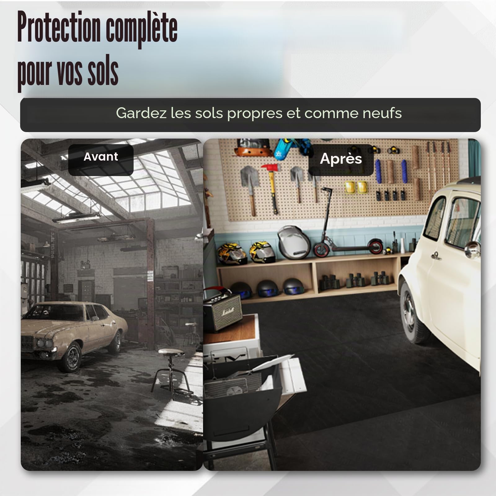 uyoyous Lot de 20 sols de garage en PVC à emboîter - 40 x 40 cm - Carreaux de sol de garage antidérapants et résistants - Facile à poser - Design de plaques diamantées (noir)