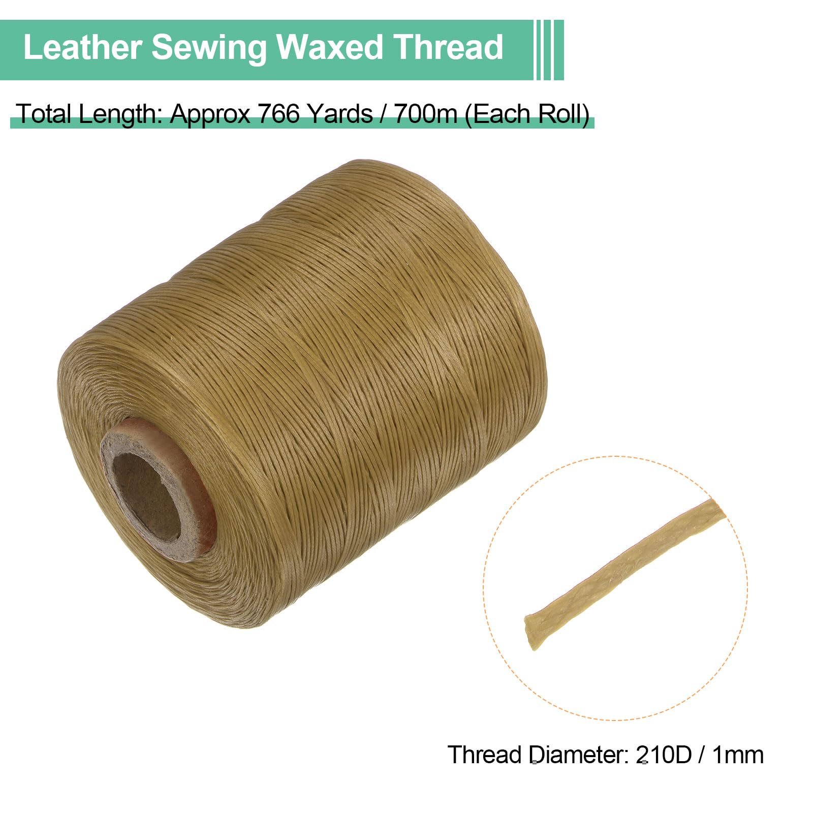 QUARKZMAN 210D 1mm Flaches Gewachstes Faden 766 Yards Polyester Leder Nähen Gewachstes Schnur Hand Nähen Gewachstes Kordel für Leder Nähen Buchbinden DIY Handwerk Sand Gelb