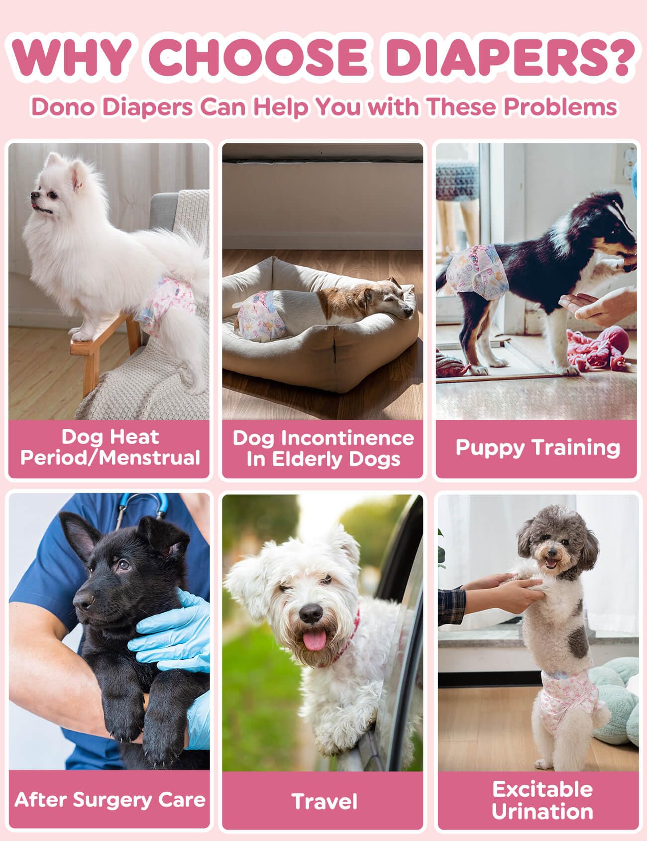 Dono Lot de 48 couches pour chien femelle, super absorbantes, indicateur d'humidité, XS (20,3 à 35,6 cm), os rose, chiennes femelles