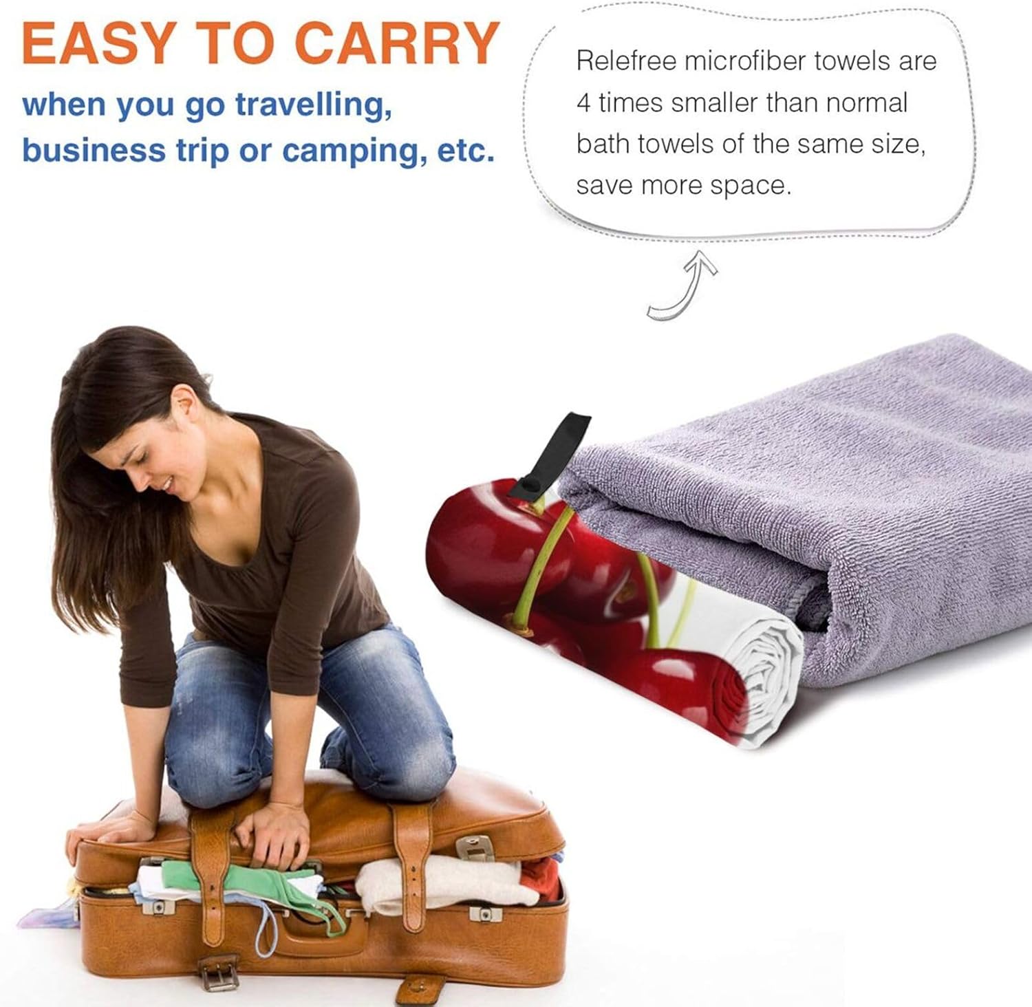 Chilean Cherries Printed Microfiber Travel Towel,Camping Towel,Quick Dry,Soft Lightweight for Gym,Hiking,Yoga,Backpacking
