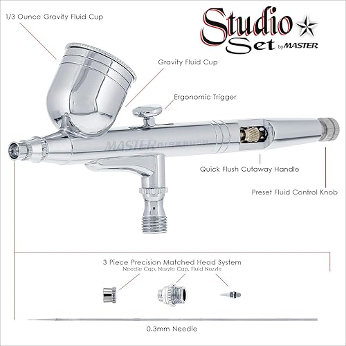 Miniatura 2 de Juego de 6 aerógrafos de alimentación por gravedad multiusos de precisión de doble acción