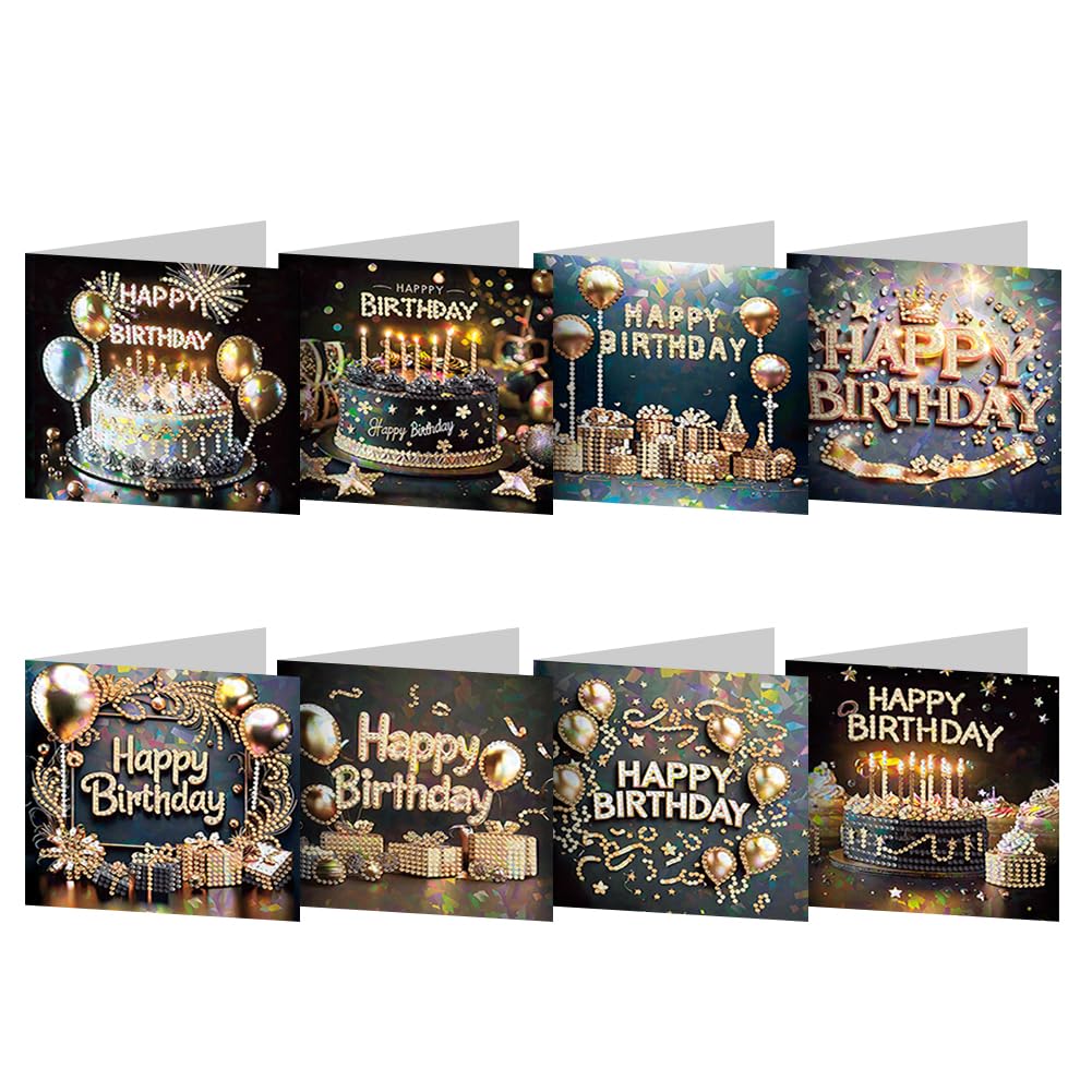 Fiorky B 8/12Pcs Diamond Painting Greeting Cards Diy 5D Rhinestone Arts Greetings Irthday Card Handmade Diamond Painting Greeting Thank You Card Arts Crafts For Irthday Lessing And Wishes