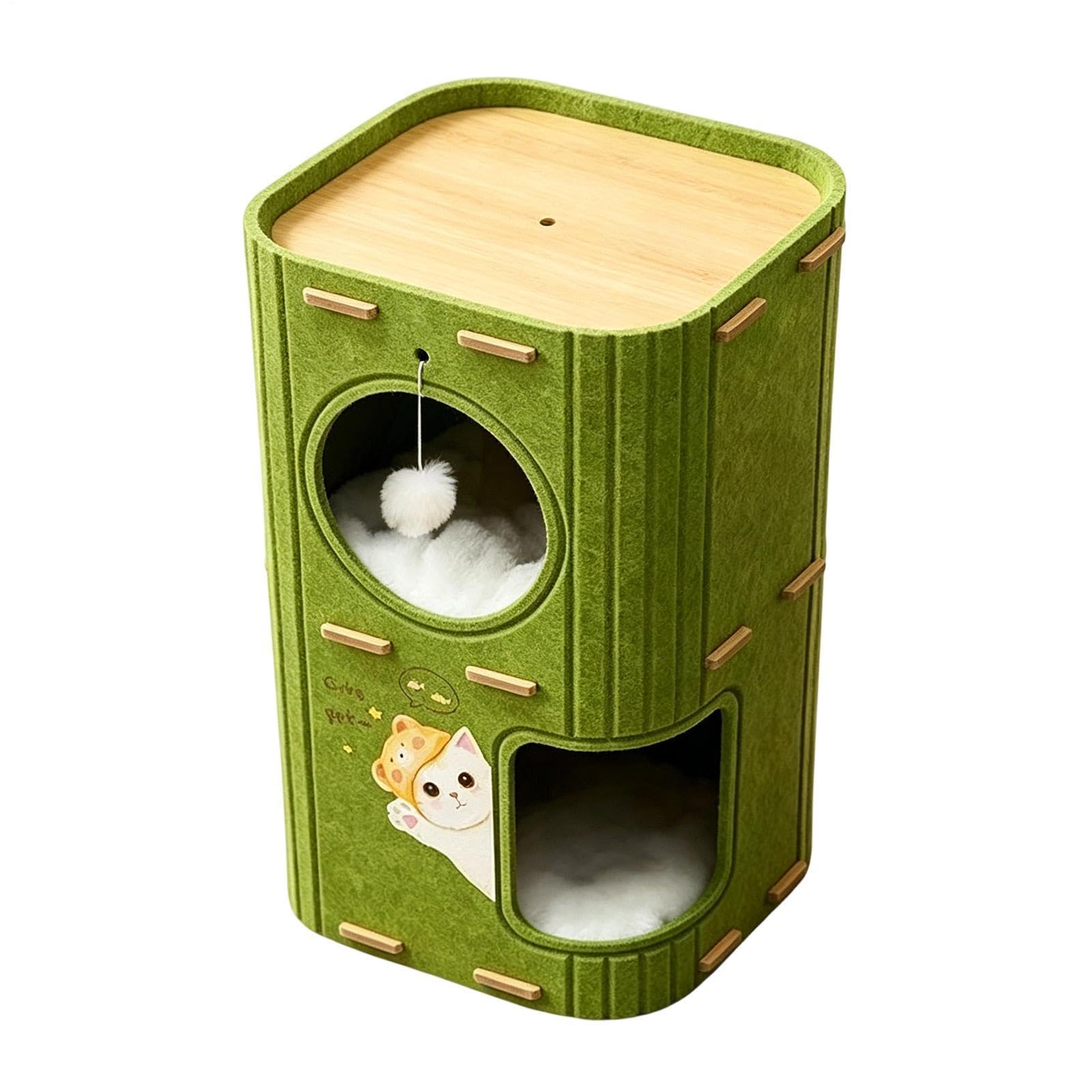 Katzenhaus Indoor, Doppelstöckige Faltbare Katzenhöhle, Gemütliches Katzenb | Weiches Katzennest zum und Spielen, Robustes Haustierhaus mit Komfort Design, Katzenzubehör für Zuhause und Reisen