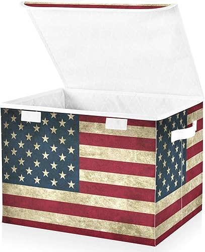 Miniatura 2 de xigua Contenedores de almacenamiento de la bandera estadounidense con tapas y asa de transporte, cajas de almacenamiento plegables, contenedores
