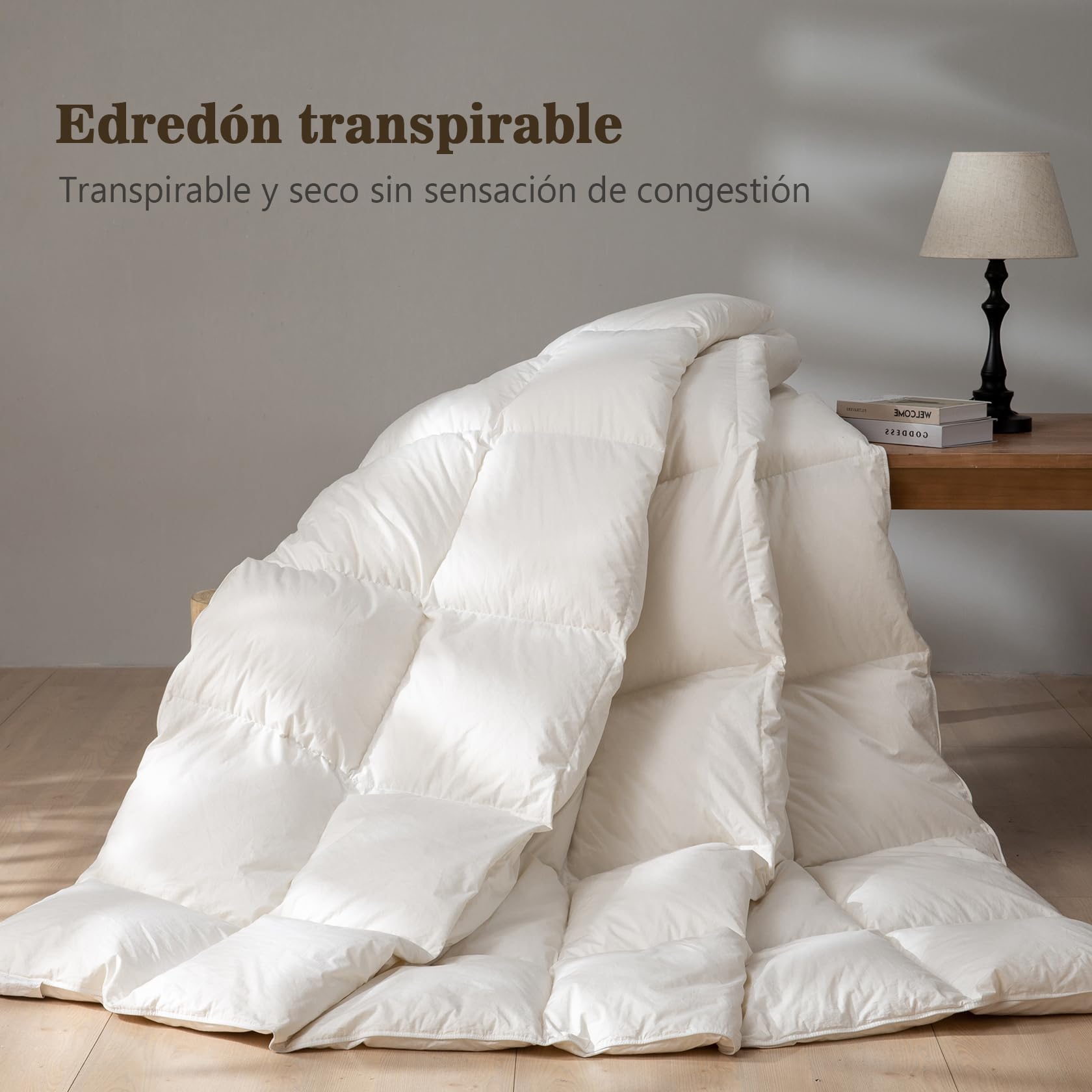 BPC Edredón de Plumas y Plumón Oca 135x200 cm para Cama 90, Edredon Nordico Blanco 4 Estaciones 100% Algodón Orgánico, Edredones Natural de Hotel, Fluffy Medium Down Duvet, Down Blanket