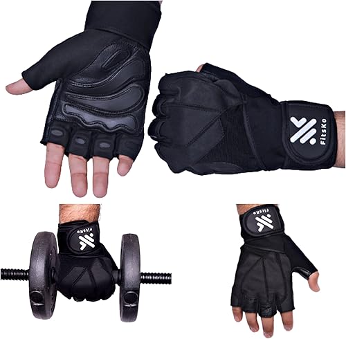 Miniatura 3 de FitsKo Juego de guantes de gimnasio y levantamiento de pesas para hombres y mujeres, muñequeras y guantes de ejercicio que protegen la palma para un