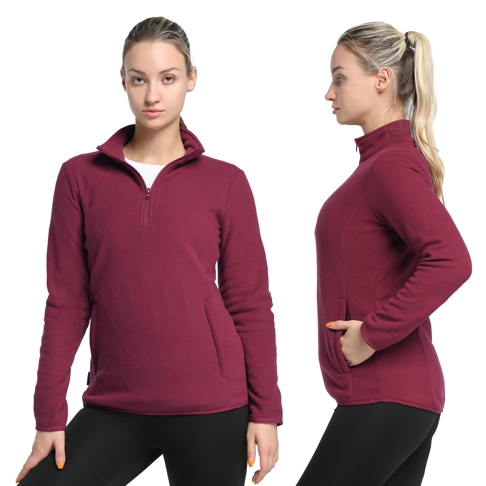 33,000ft Damen Fleece Pullover mit Halbreißverschluss Fleeceshirt Winter Warm Ski-Pullover Microfleece Atmungsaktiv Fleecepulli für Reisen Wandern Skifahren