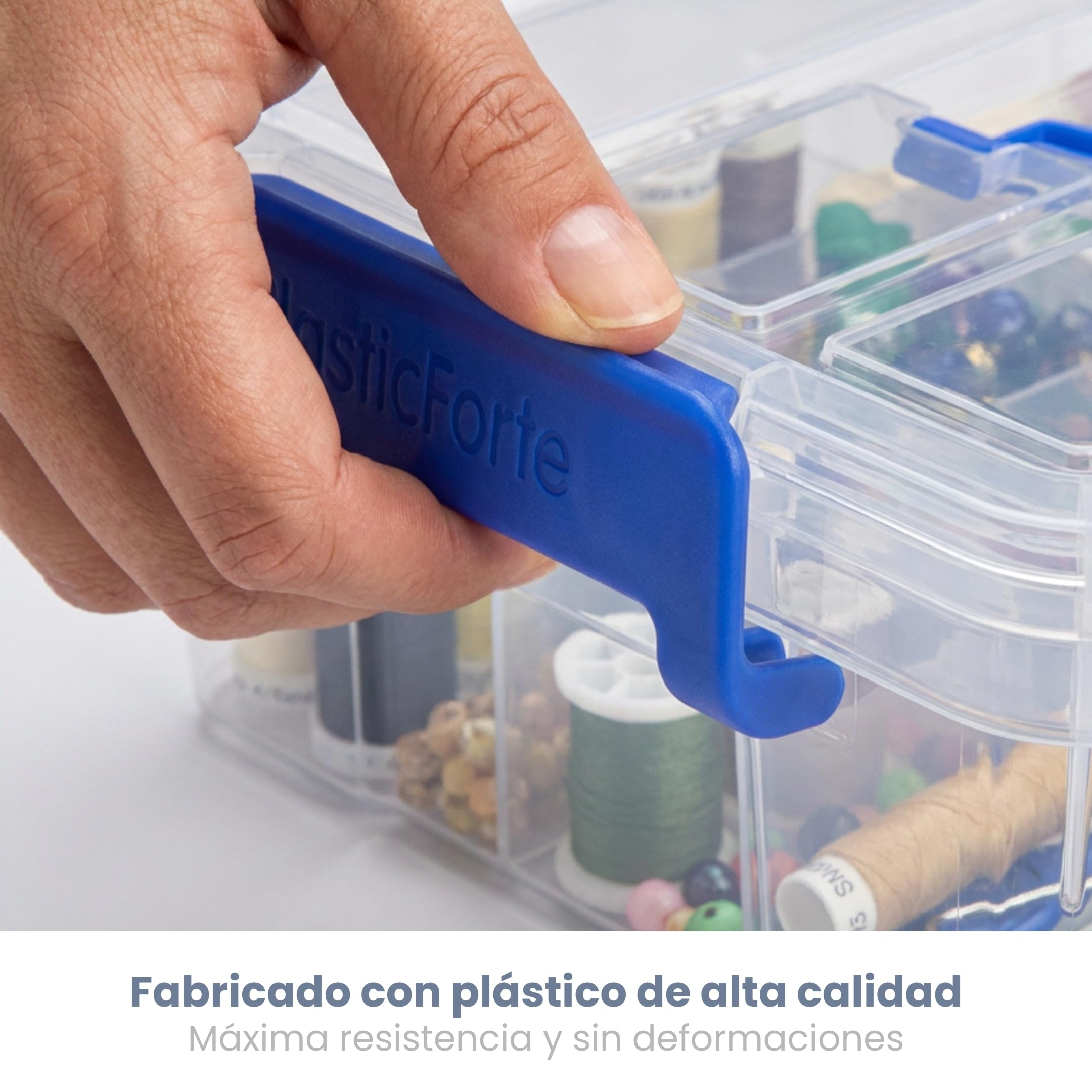 PlasticForte – Pack de Cajas de Almacenamiento con Asa de Transporte - Plástico Resistente, Apilables, Transparentes - Organizador (Azul, Pack 6, 12.6, Litros)