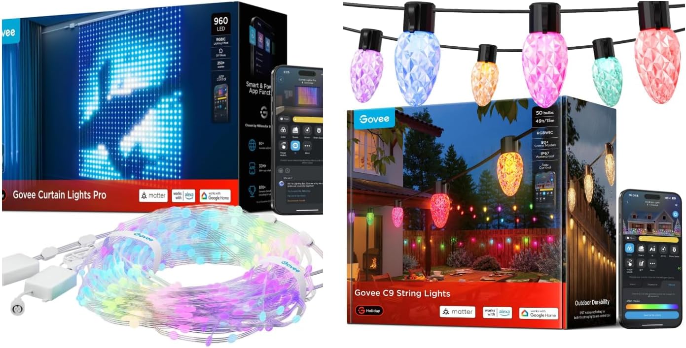 Govee Smart Curtain Lights Pro Bundle C9 String Lights