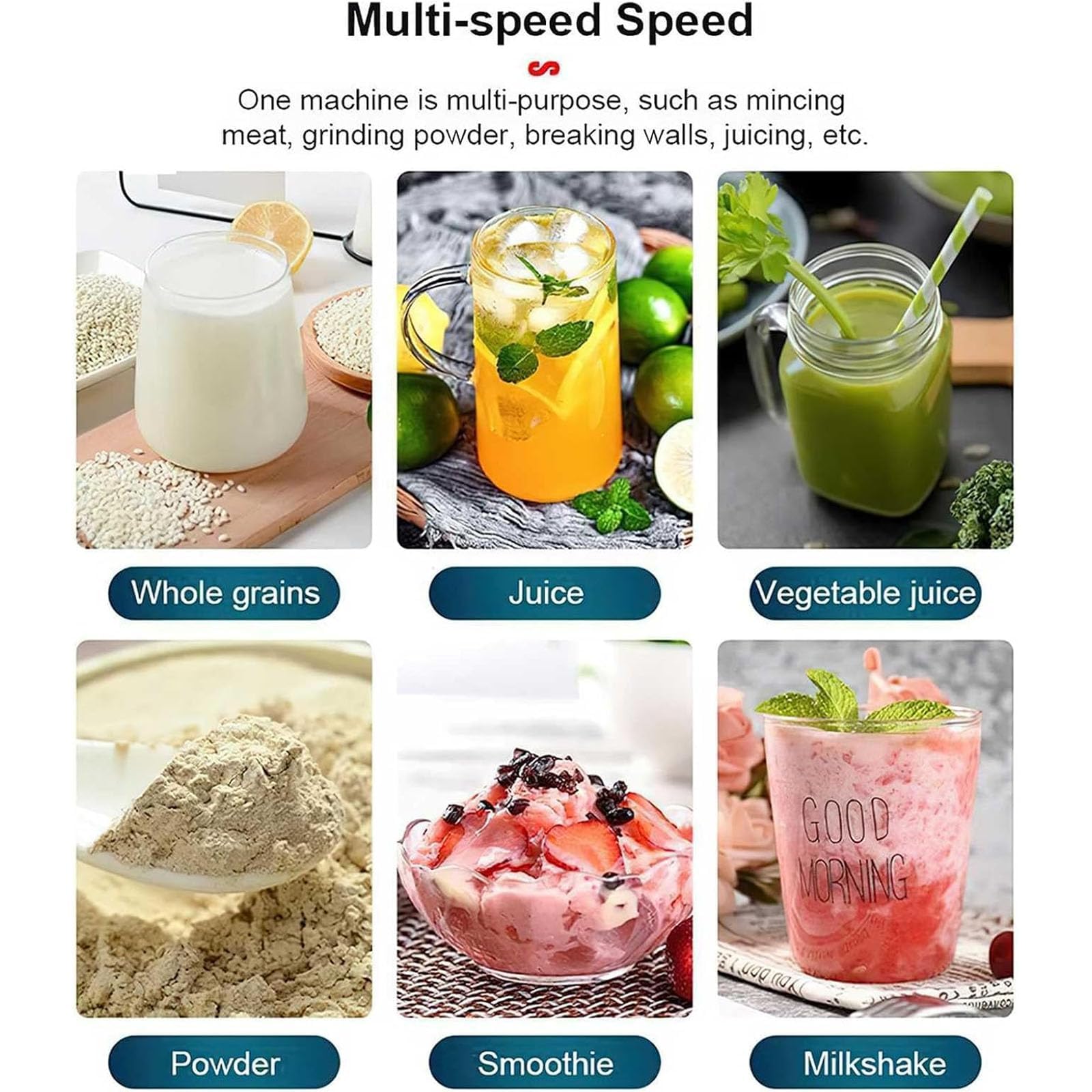 Blender Komercyjny 2L - 4500W Wysoka Prędkość Smoothie Maker Z Kubkiem 650ml, 6 Ostrzy Ze Stali Nierdzewnej, Regulowana Prędkość I Pulse, Sokowirówka Młynek I Kruszarka Lodu
