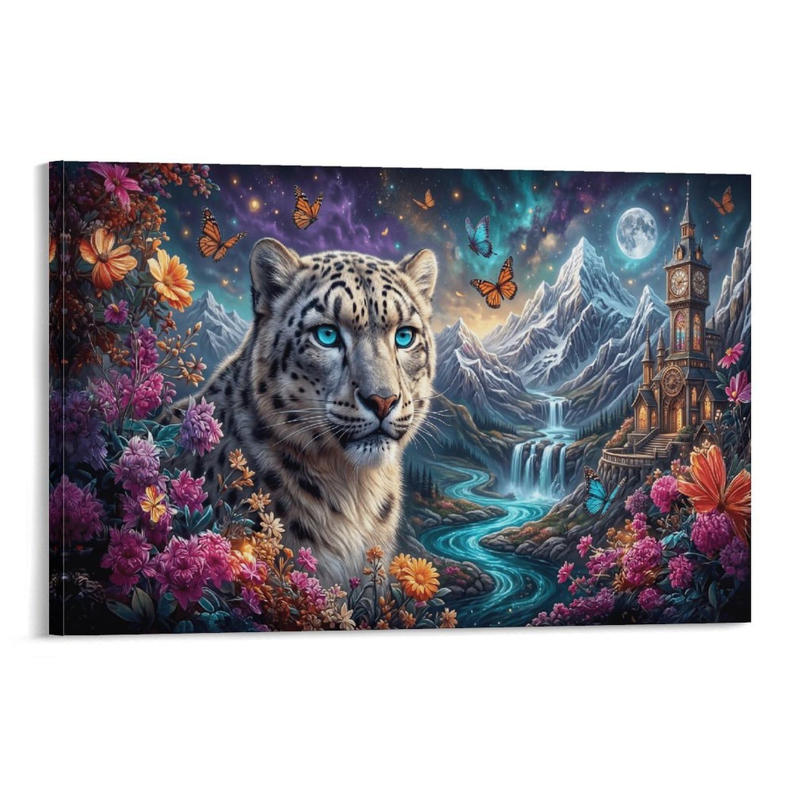 XPASHIQWC Blue‑Eyed Leopard Poster Artwork Snow Mountain Canvas Prints Picture Modern Canvas Wall Art Picture Wall Hanging for Bathroom Wall Decor 24x36inch(60x90cm)