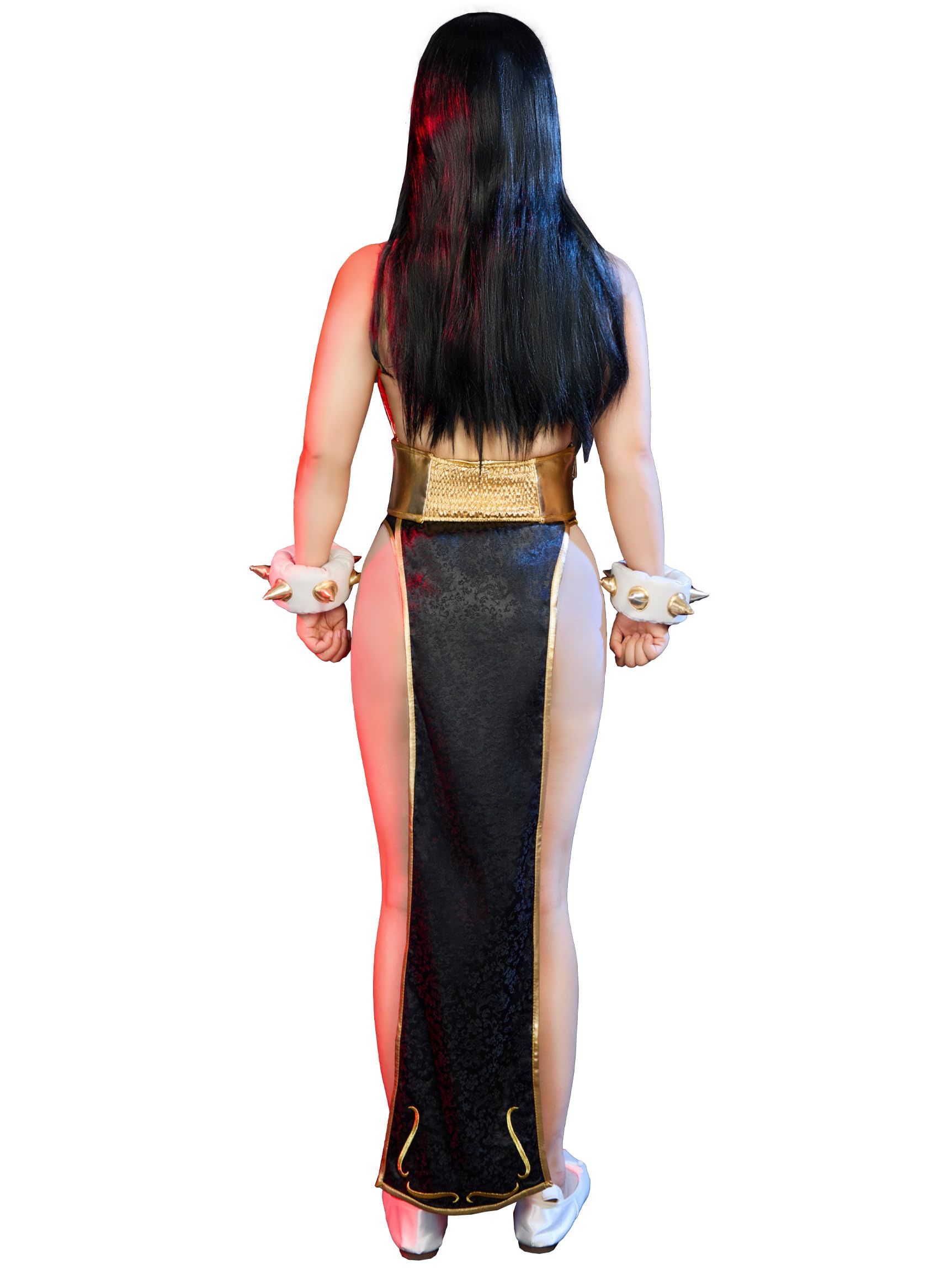 Micotaku Street Fighter Officially Licensed Women's Classic Chun-Li Black Cosplay Costume Side-slit Cheongsam