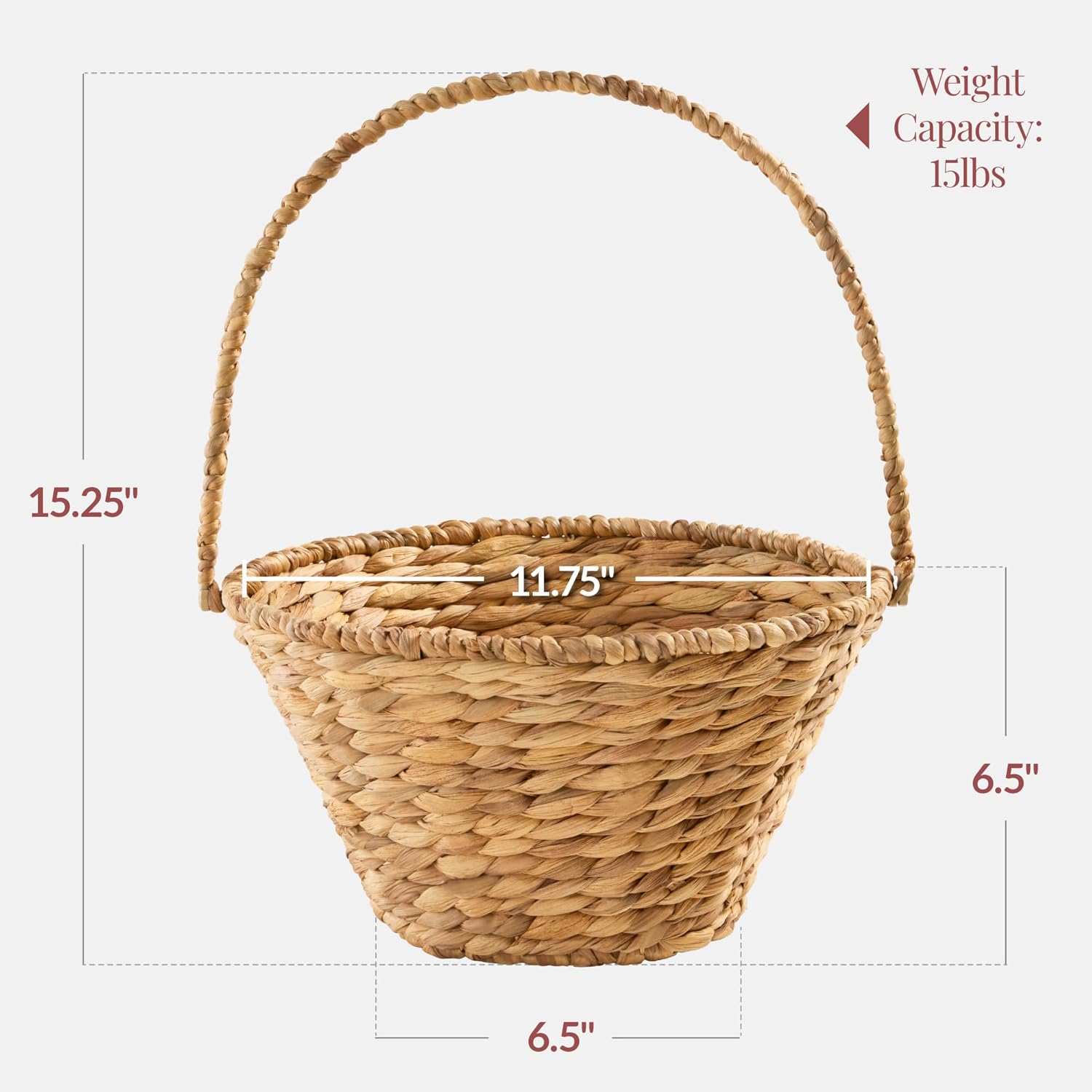 Best Choice Products Handwoven Easter Basket, Small Woven Easter Basket for Kids, Easter Egg Hunt Basket w/Collapsible Handle, Tapered Shape, Water Hyacinth - Natural